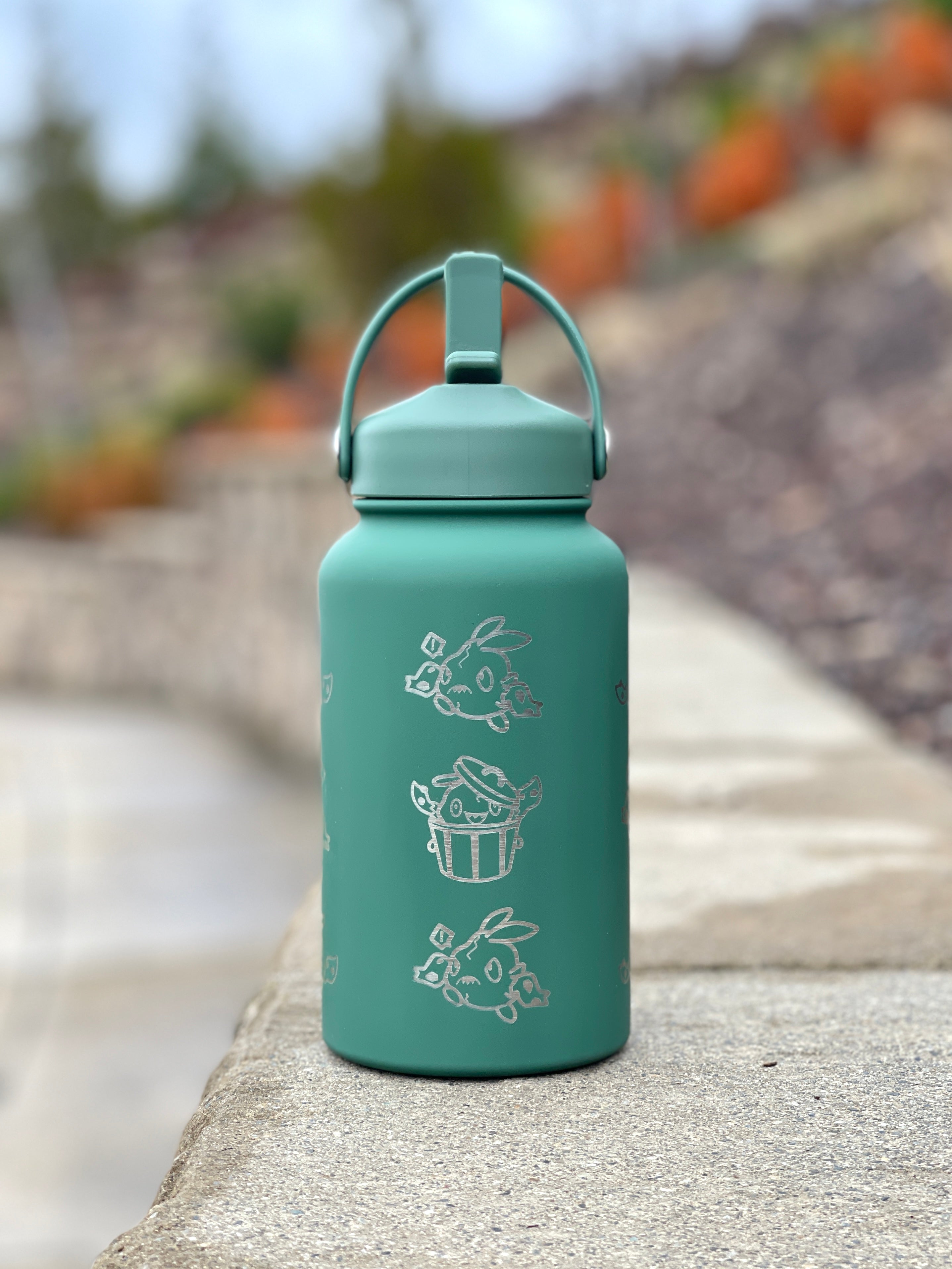 Trubbish Water Bottle Engraved Coffee Tumbler with Trubbish in Trash Can & Eating Berries Waterbottle, Funny Anime Fan Birthday Gift