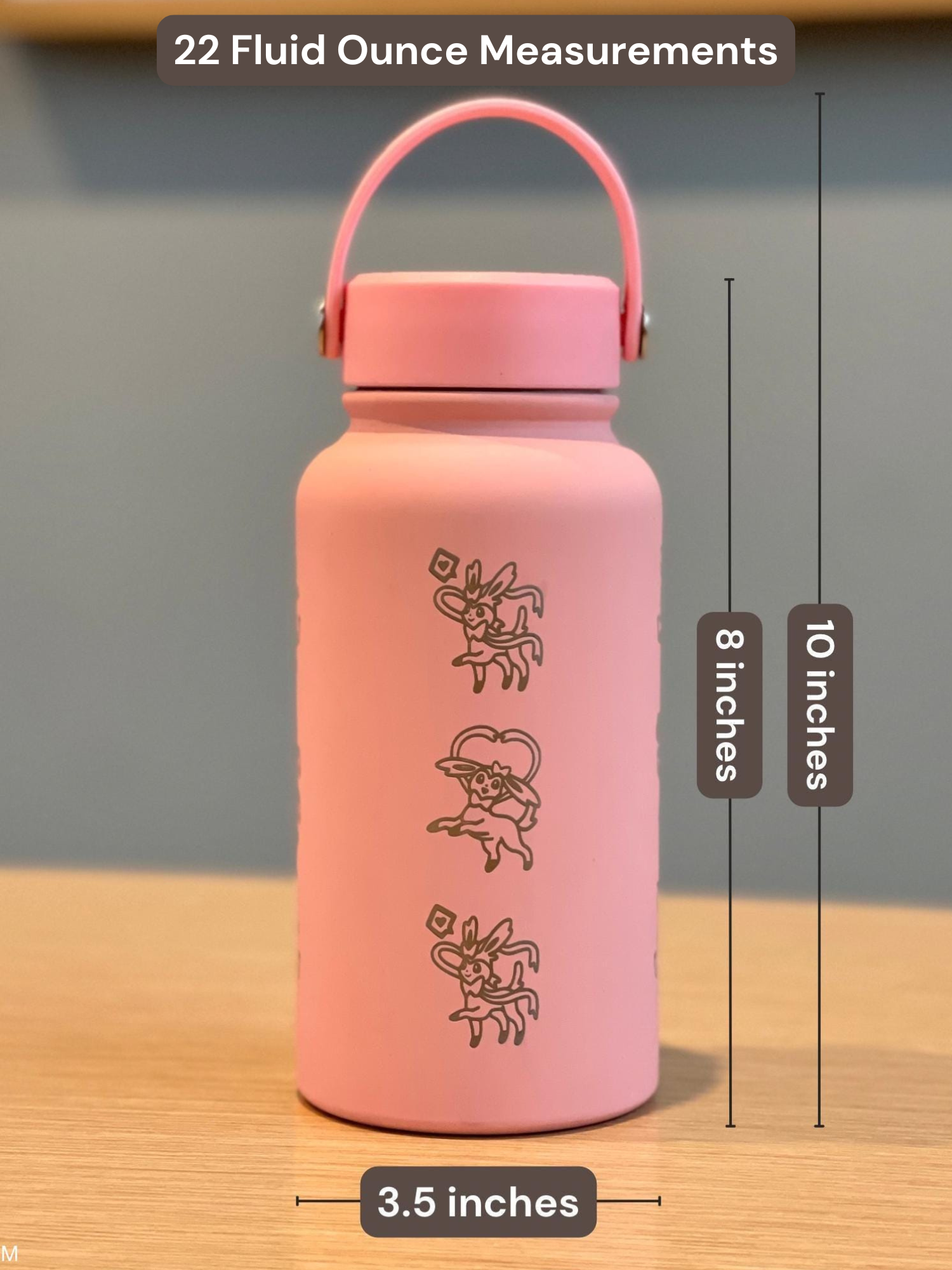 Sylveon Water Bottle Tumbler, Engraved Eevee Evolution Fairy Eeveelution Coffee Tea Thermos Travel Mug Waterbottle, Anime Fan Birthday Gift