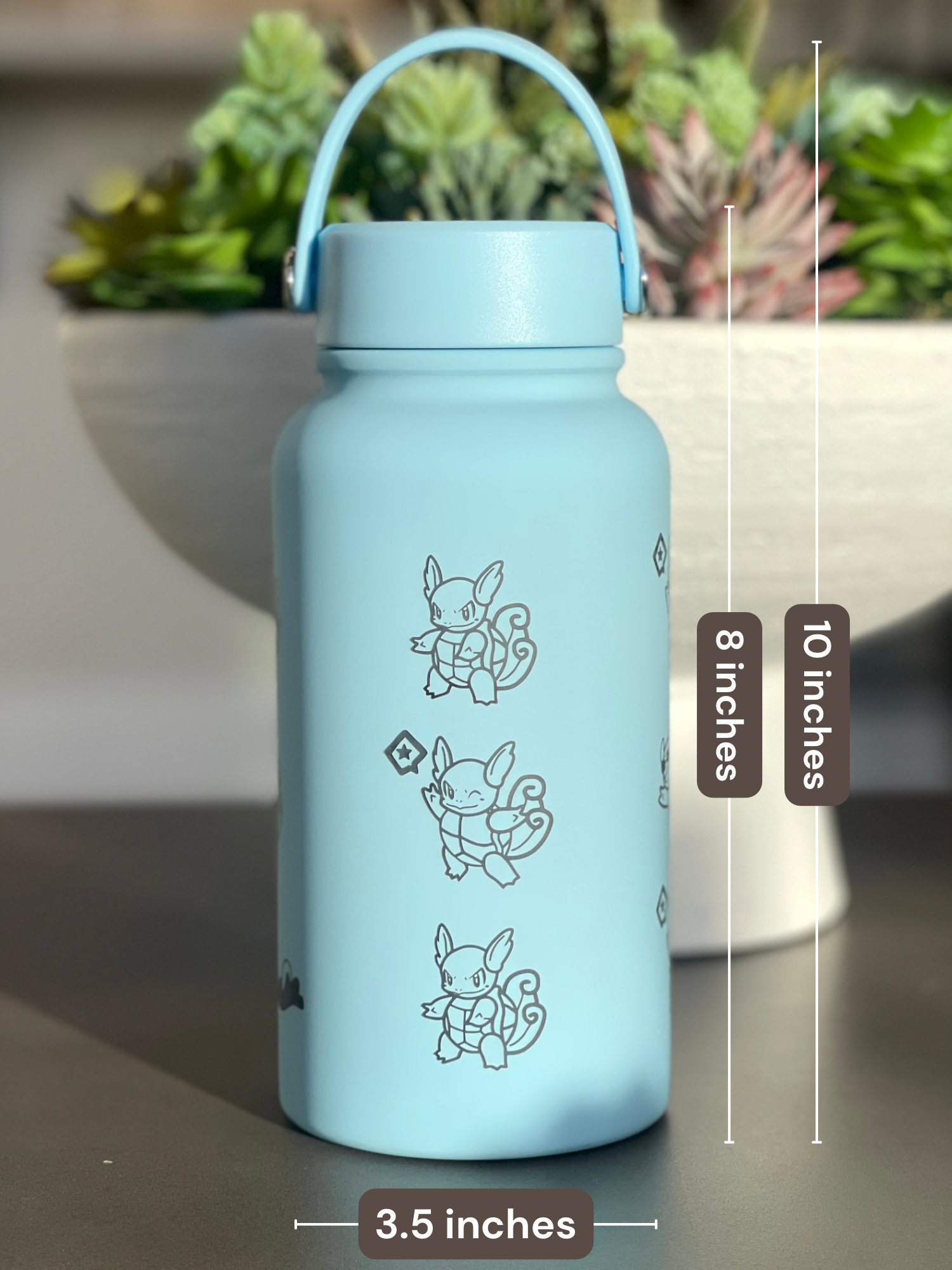 Wartortle Water Bottle Engraved Waterbottle with Scarf Sunglasses & Swimming Wartortle, Coffee Tumbler Thermos Flask, Gamer Anniversary Gift
