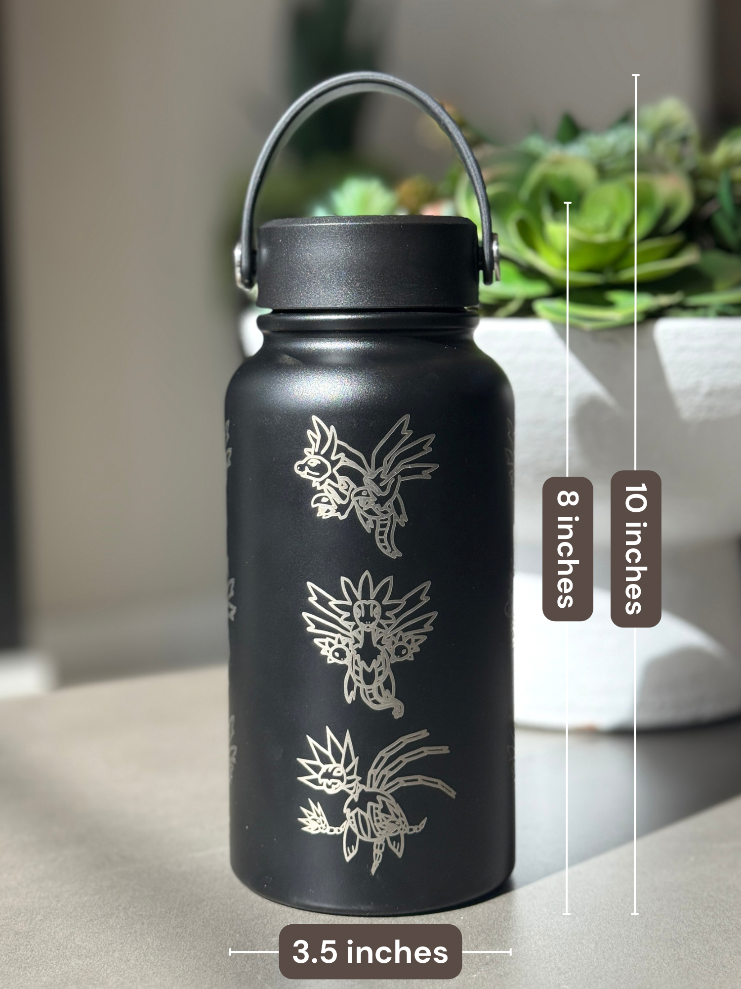 Hydreigon Water Bottle Engraved Waterbottle with Iron Jugulis & Deino Coffee Tumbler Thermos Flask, Dragon Gamer Anniversary Gift