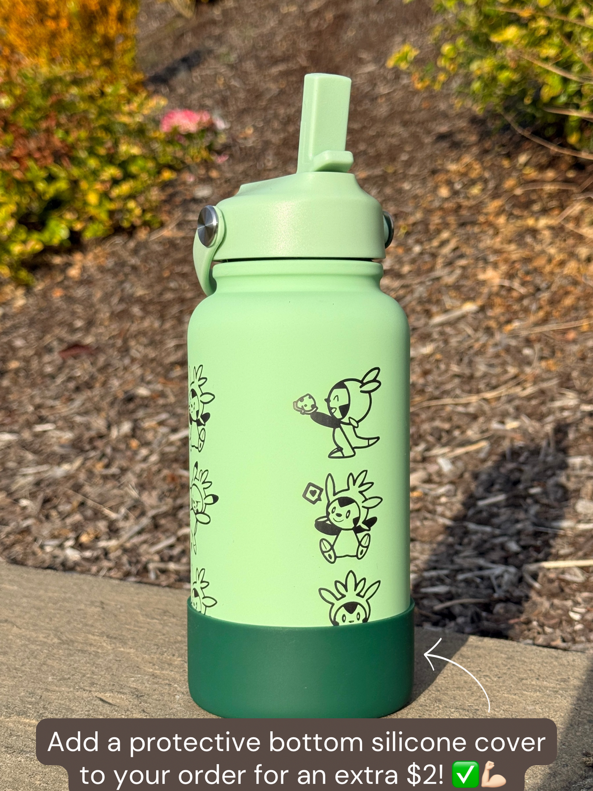 Chespin Water Bottle Engraved Coffee Tumbler with Sleeping Chespin Waterbottle, Kalos Grass Starter Thermos Anime Fan Birthday Gift