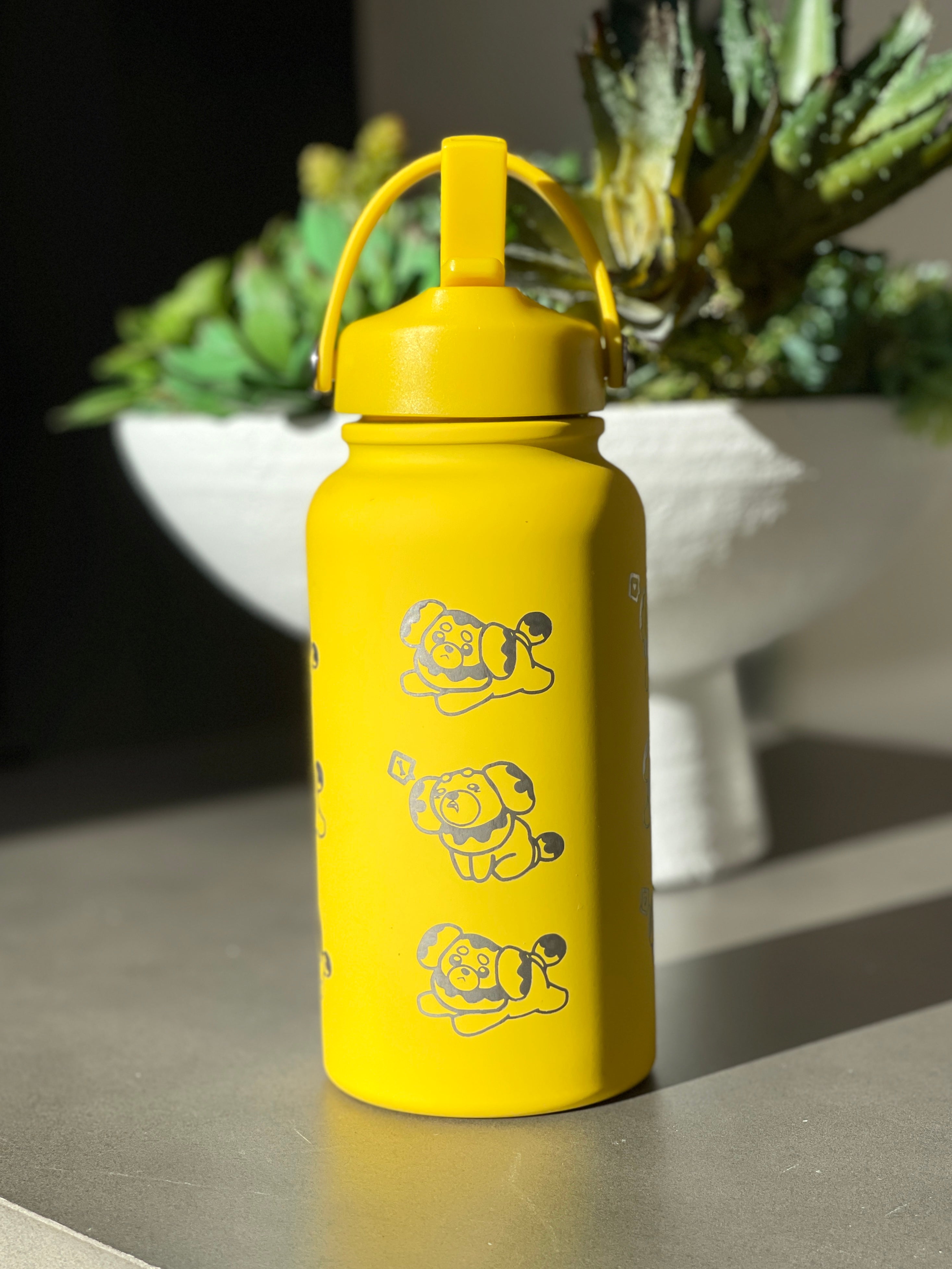 Fidough Water Bottle Engraved Waterbottle with Fidough King Outfit Cute Dog Coffee Tumbler Thermos Flask, Gamer Anniversary Gift