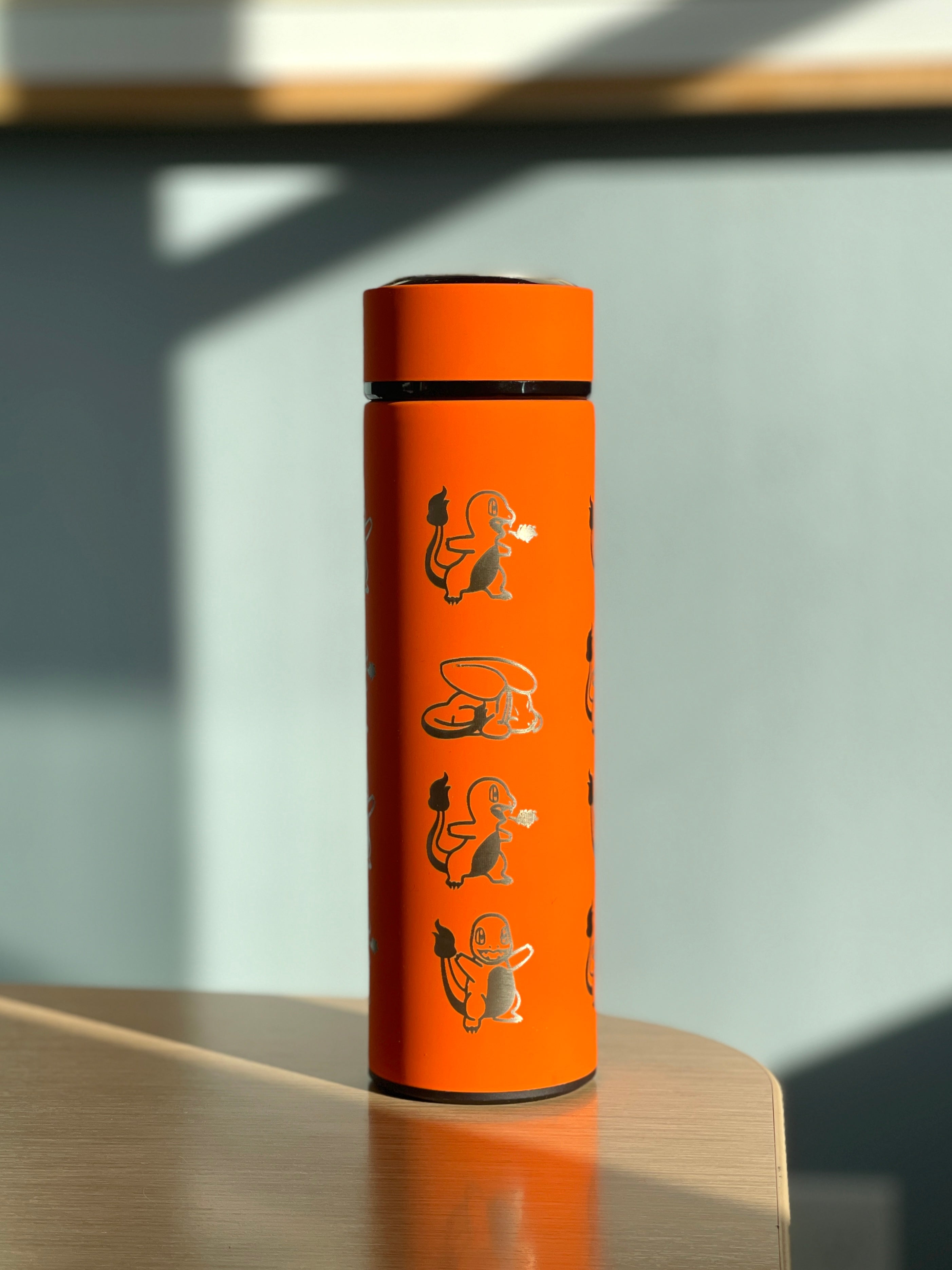 Charmander Coffee Tumbler Tea Infuser with Sleeping Charmander Leaf, Kanto Fire Starter Engraved Waterbottle Travel Mug, Anime Fan Gift