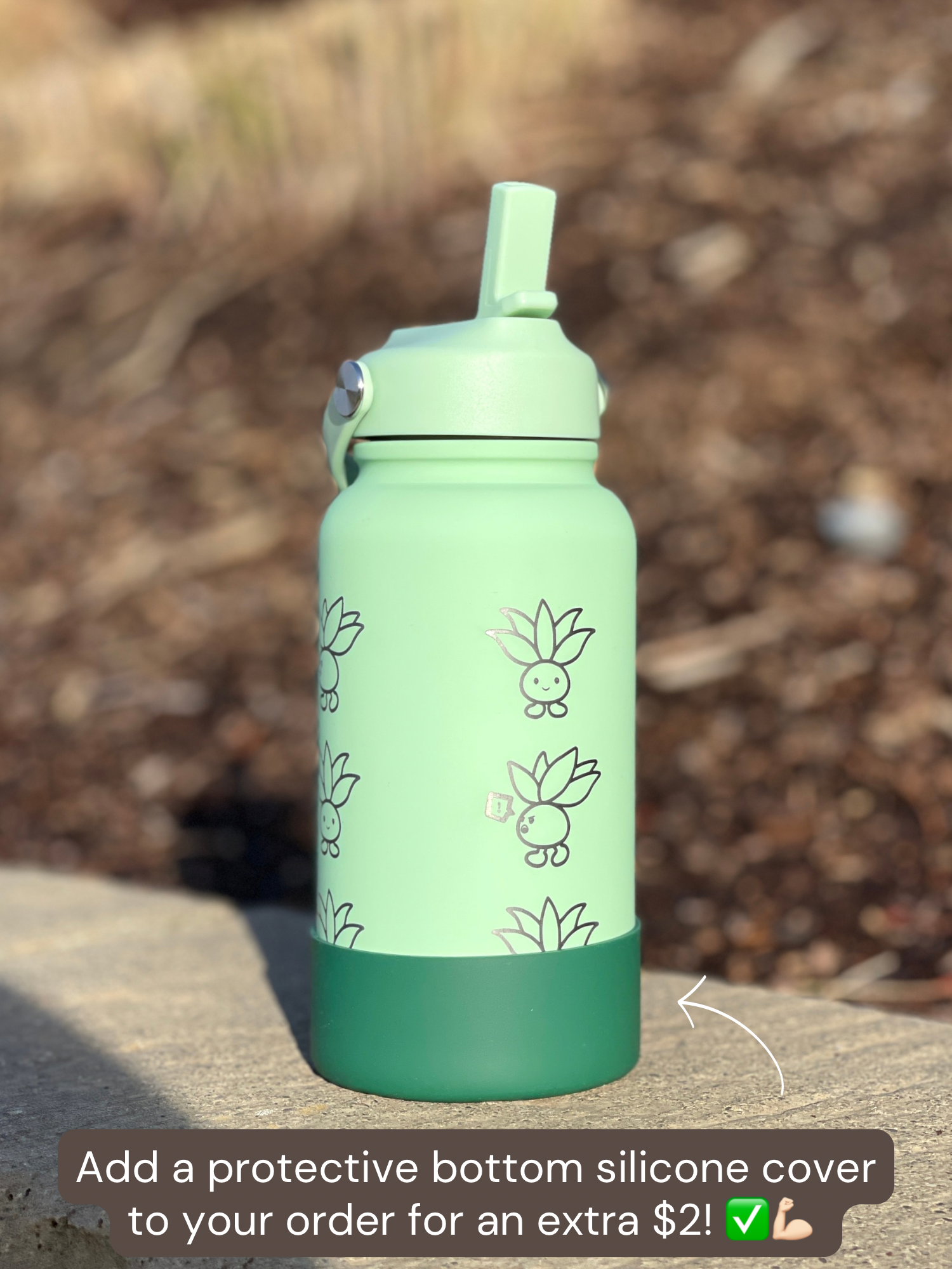 Oddish Water Bottle Engraved Coffee Tumbler, Oddish with Guitar Waterbottle, Funny Cute Anime Fan Birthday Gift