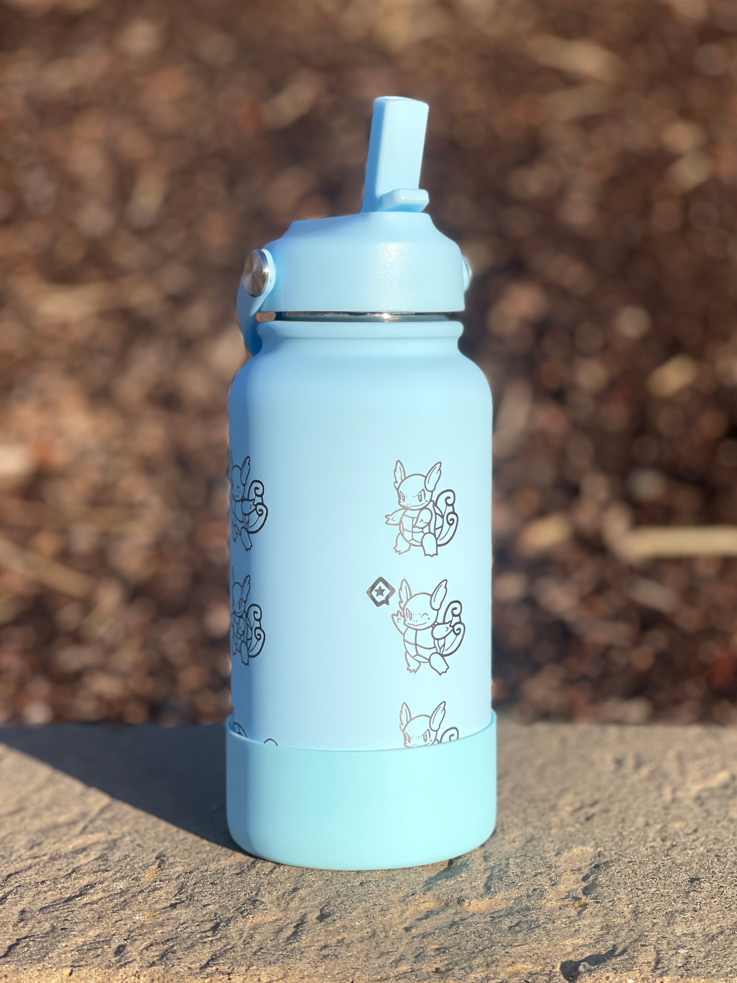 Wartortle Water Bottle Engraved Waterbottle with Scarf Sunglasses & Swimming Wartortle, Coffee Tumbler Thermos Flask, Gamer Anniversary Gift