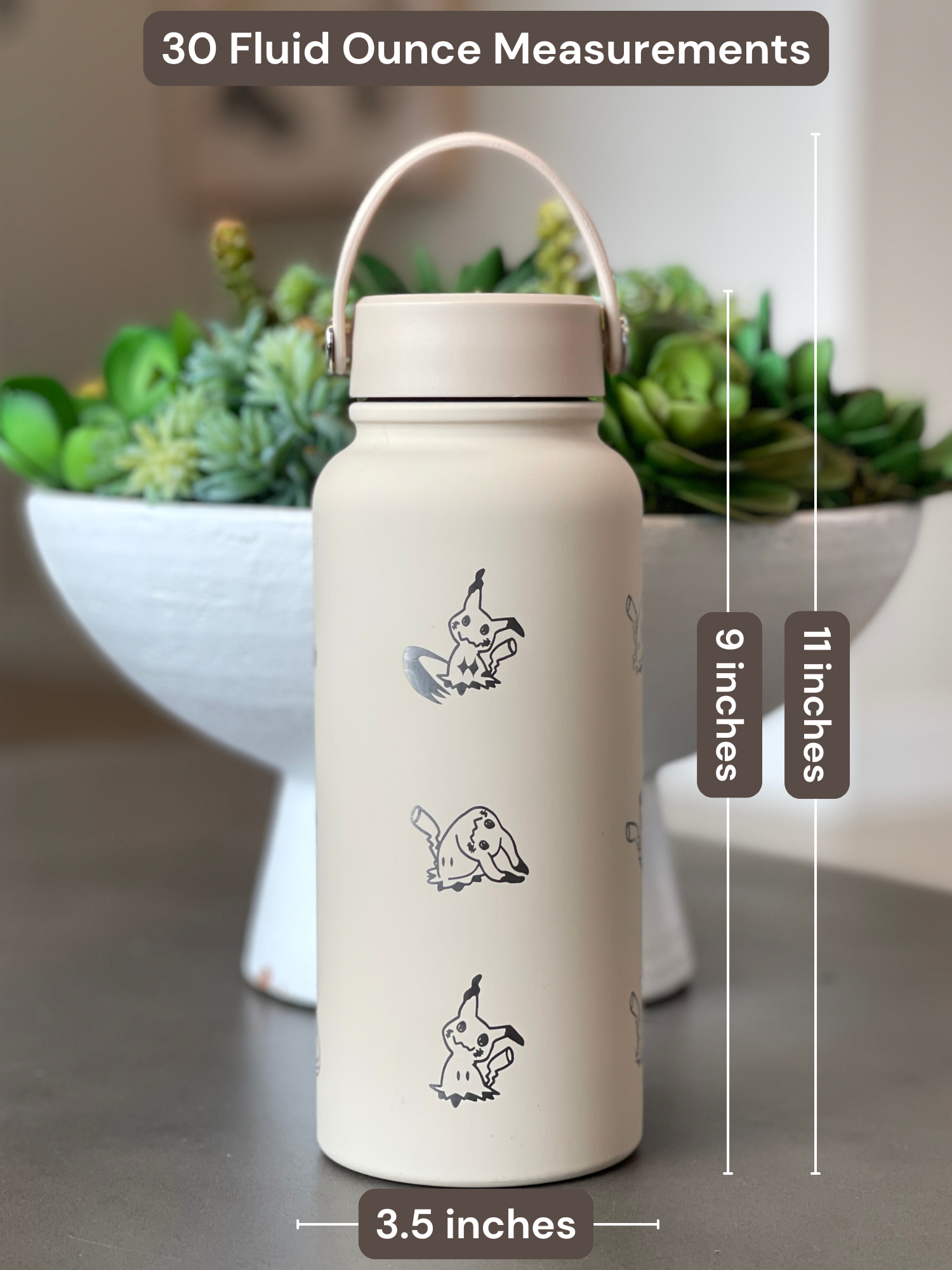 Mimikyu Water Bottle Engraved Coffee Tumbler with Disguised & Busted Form, Unite Noble Style Dapper Hat, Jesse’s Mimikyu Waterbottle Thermos
