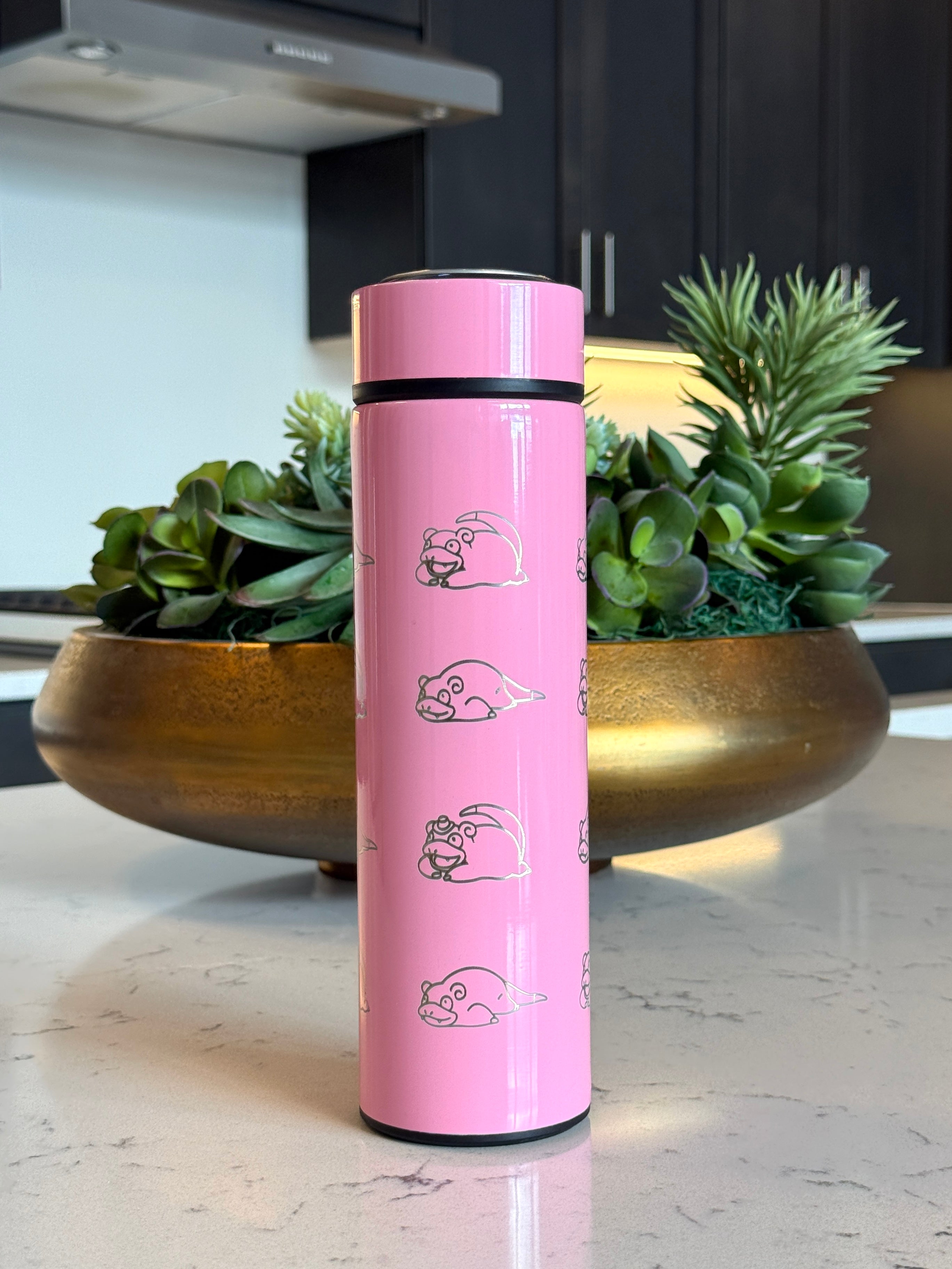 Slowpoke Coffee Tumbler Tea Infuser with Galarian Slowpoke and Detective Hat Water Bottle Travel Mug, Anime Fan Gift