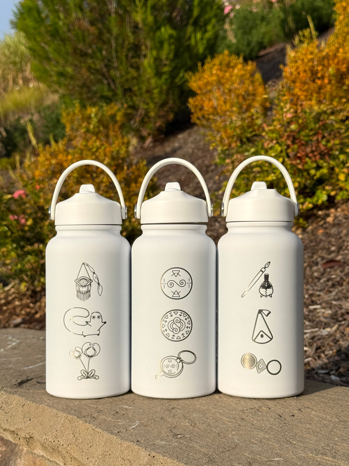 Witch Hat Atelier Water Bottle Engraved Coffee Tumbler, Iguin Rainflinger Palm Quire Symbol Brushbuddy Diadem Herb Quifrey Glasses, Anime Fan Birthday Gift