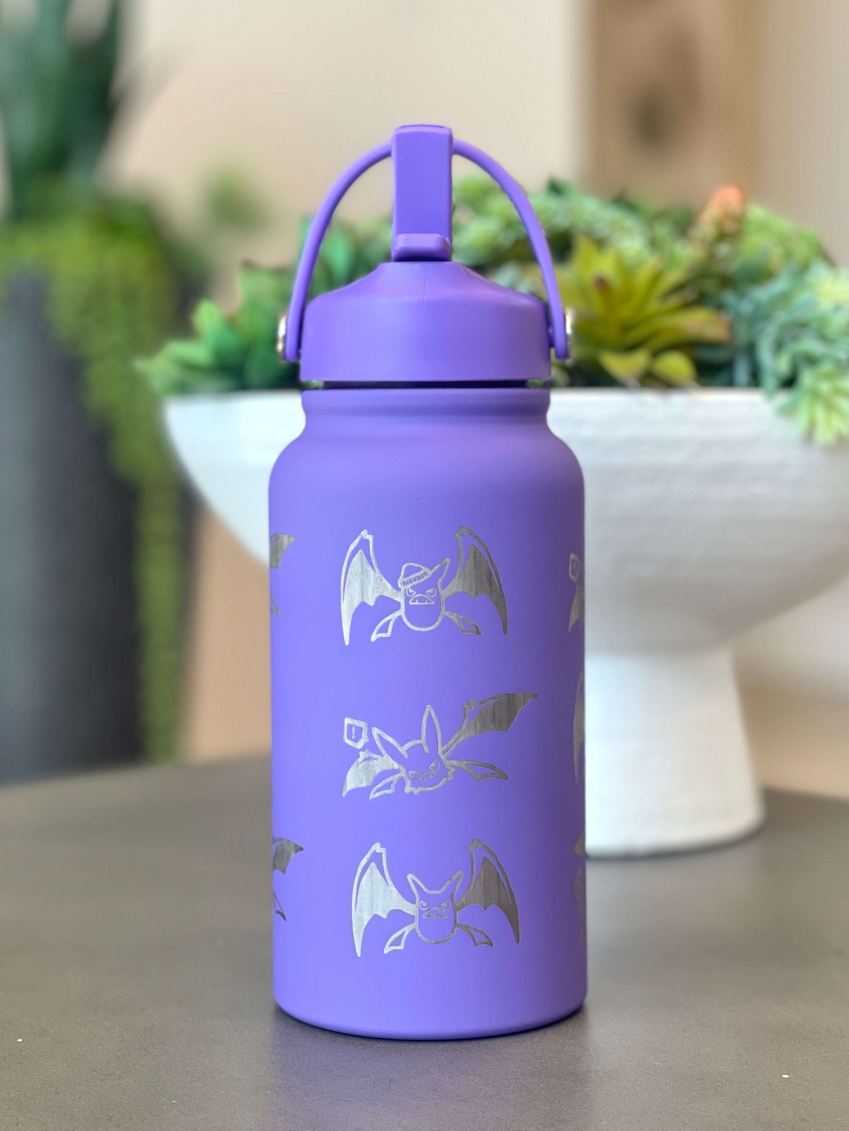 Crobat Water Bottle Engraved Waterbottle, Bat Crobat with Beanie Coffee Tumbler Thermos Travel Mug, Gamer Anniversary Gift