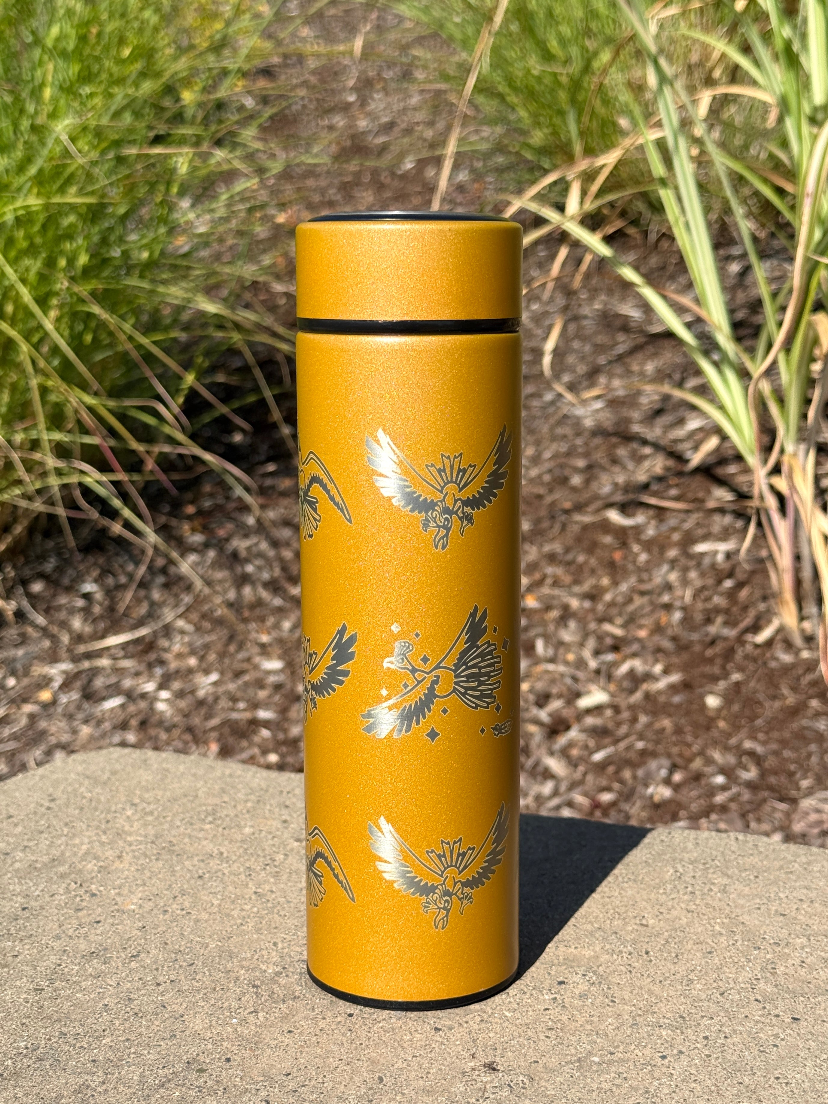 Ho-Oh Coffee Tumbler Tea Infuser, Johto Legendary Engraved Water Bottle Travel Mug, Anime Fan Gift