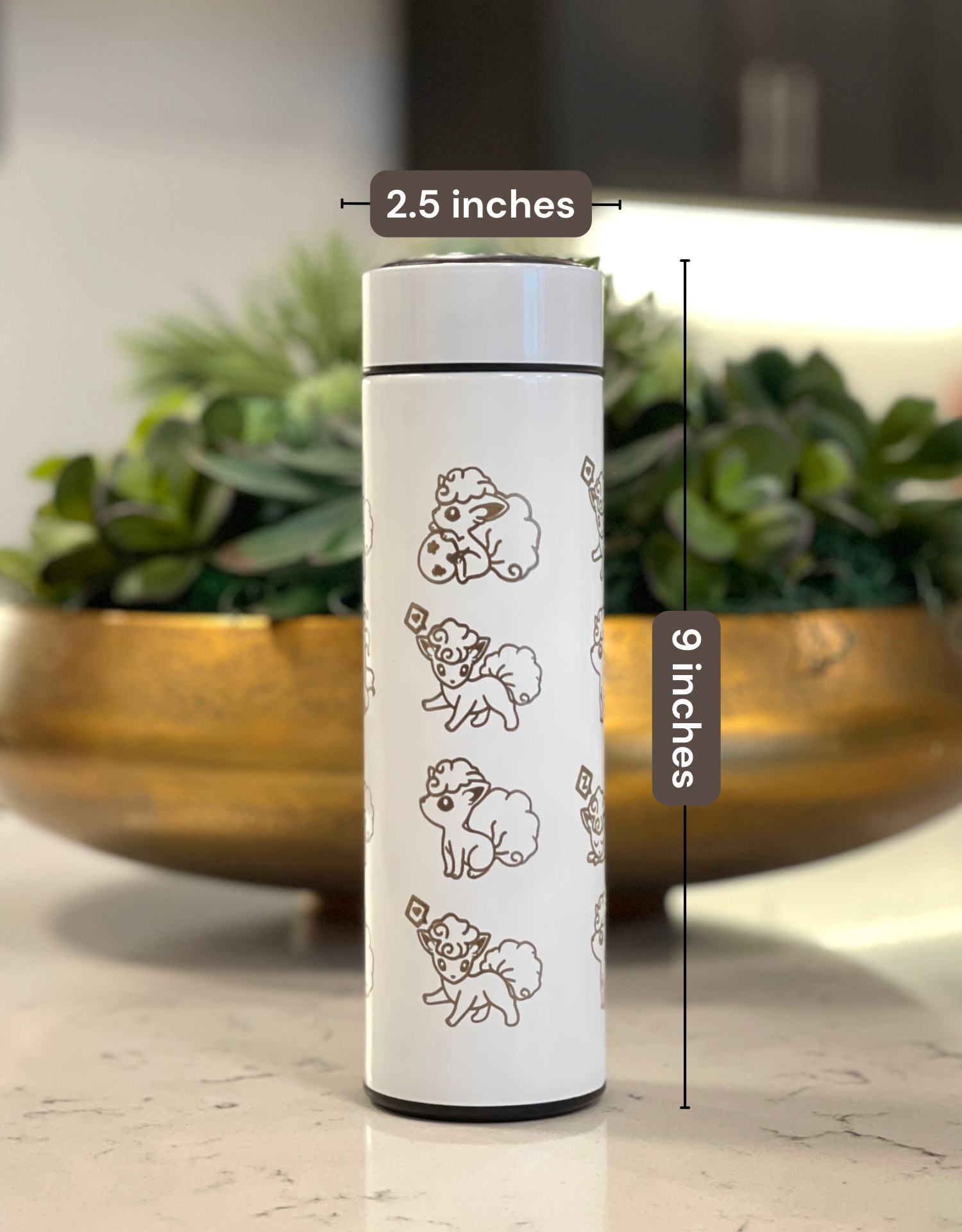 Alolan Vulpix Ninetails Coffee Tumbler Tea Infuser, Engraved Water Bottle Travel Mug, Sleeping Vulpix Cute Anime Fan Gift