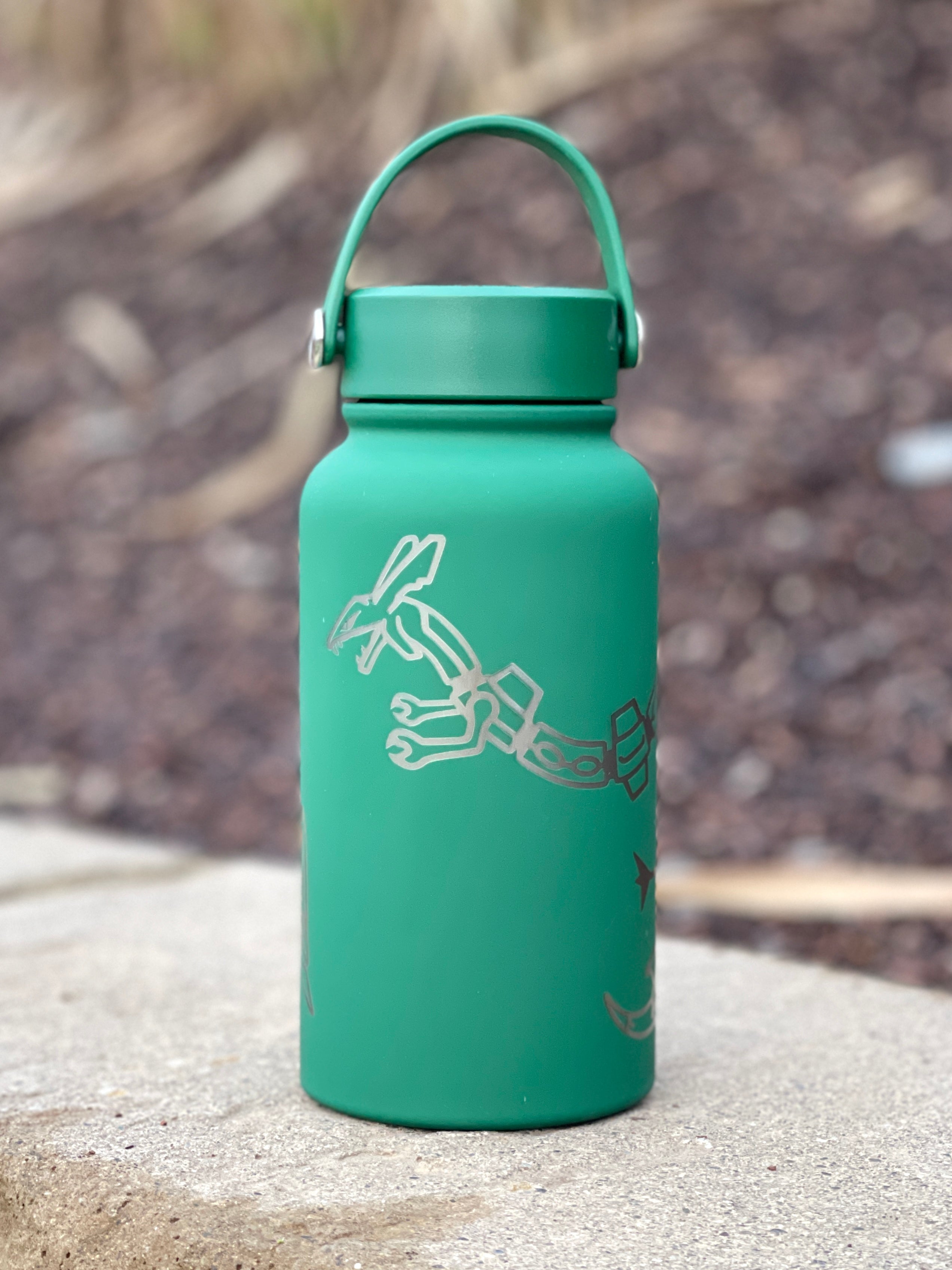 Rayquaza & Mega Rayquaza Water Bottle Engraved Coffee Tumbler, Hoenn Legendary Dragon Waterbottle Thermos, Anime Fan Birthday Gift