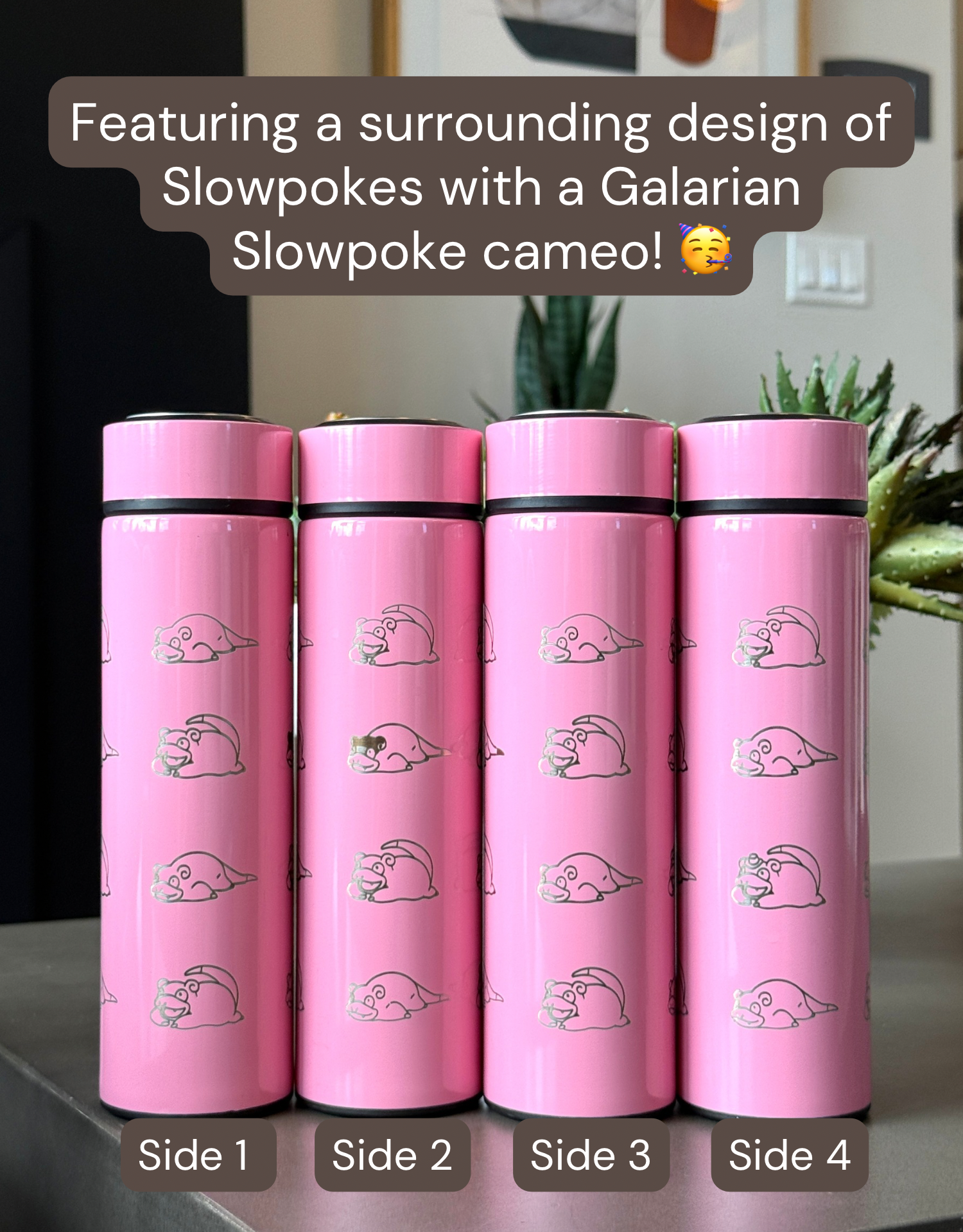 Slowpoke Coffee Tumbler Tea Infuser with Galarian Slowpoke and Detective Hat Water Bottle Travel Mug, Anime Fan Gift