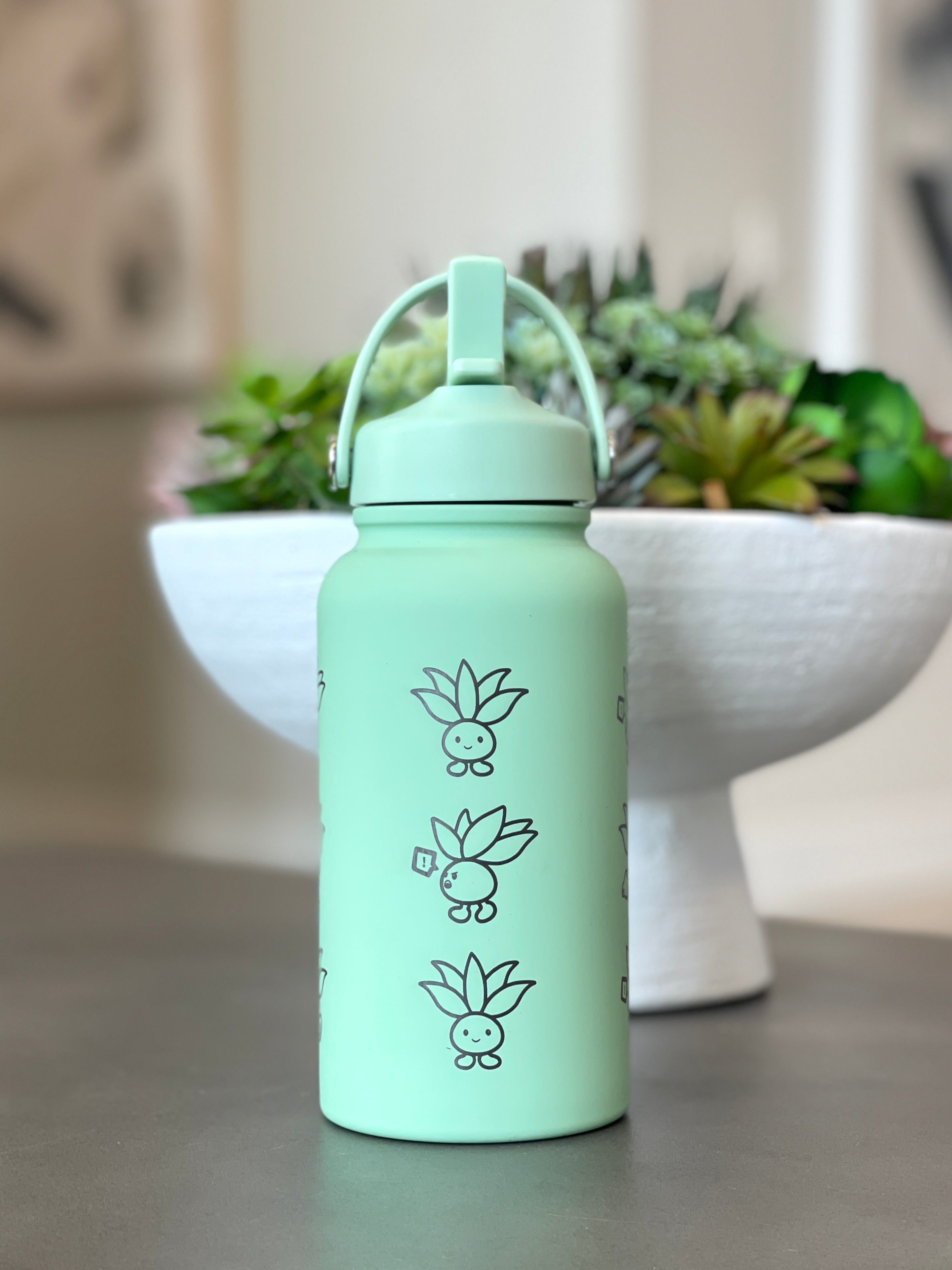 Oddish Water Bottle Engraved Coffee Tumbler, Oddish with Guitar Waterbottle, Funny Cute Anime Fan Birthday Gift
