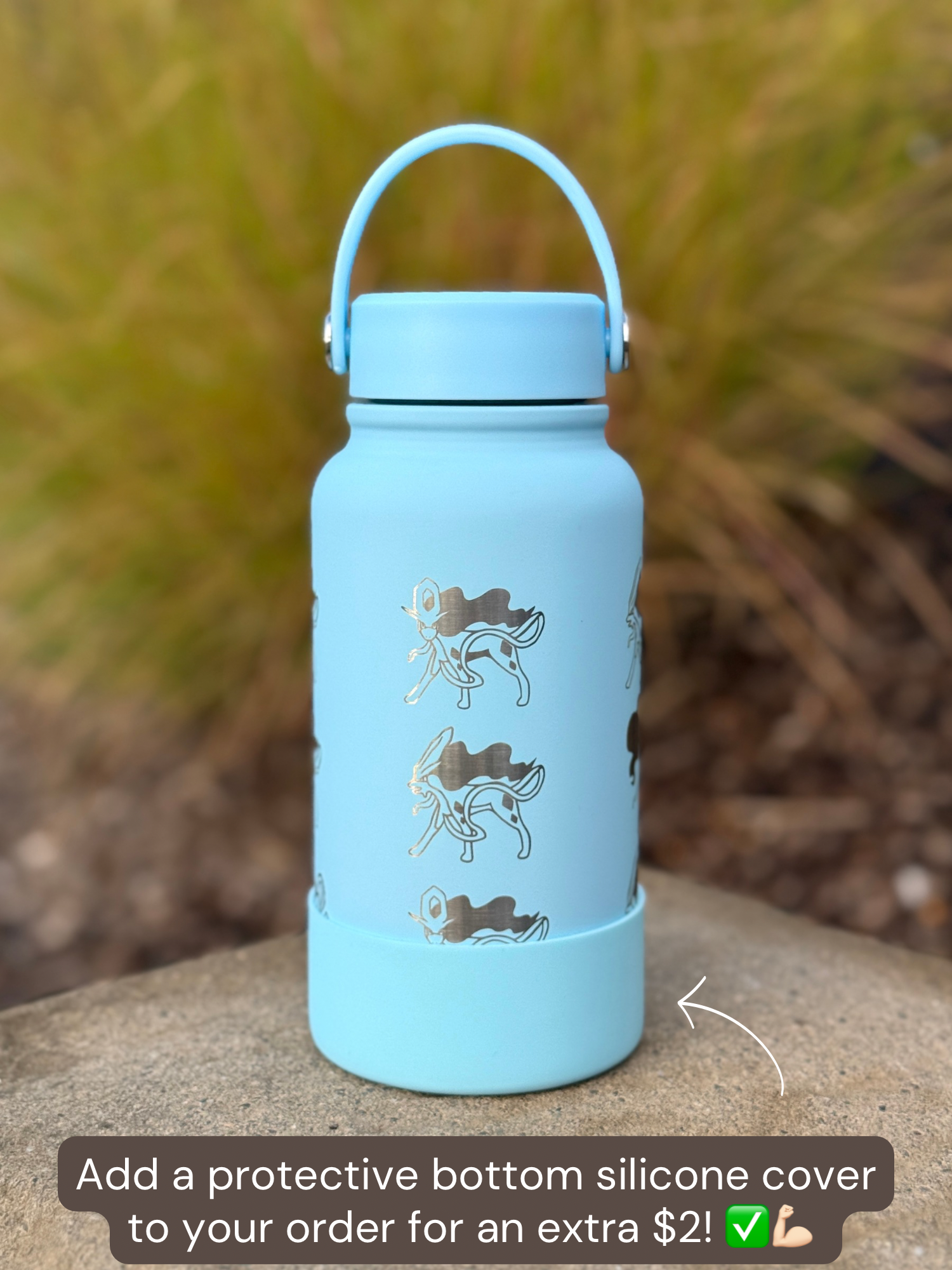 Suicune Water Bottle Engraved Waterbottle with Walking Wake, Johto Legendary Dog Coffee Tumbler Thermos Flask, Gamer Anniversary Gift