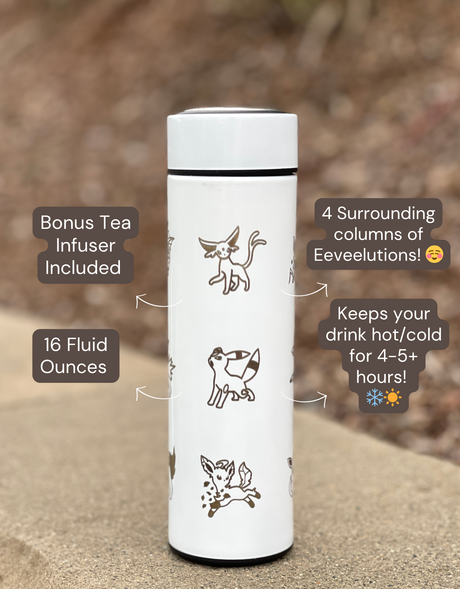 Eeveelution Eevee Evolutions Coffee Tumbler Tea Infuser, Flareon Vaporeon Jolteon Espeon Umbreon Water Bottle Travel Mug, Anime Fan Gift
