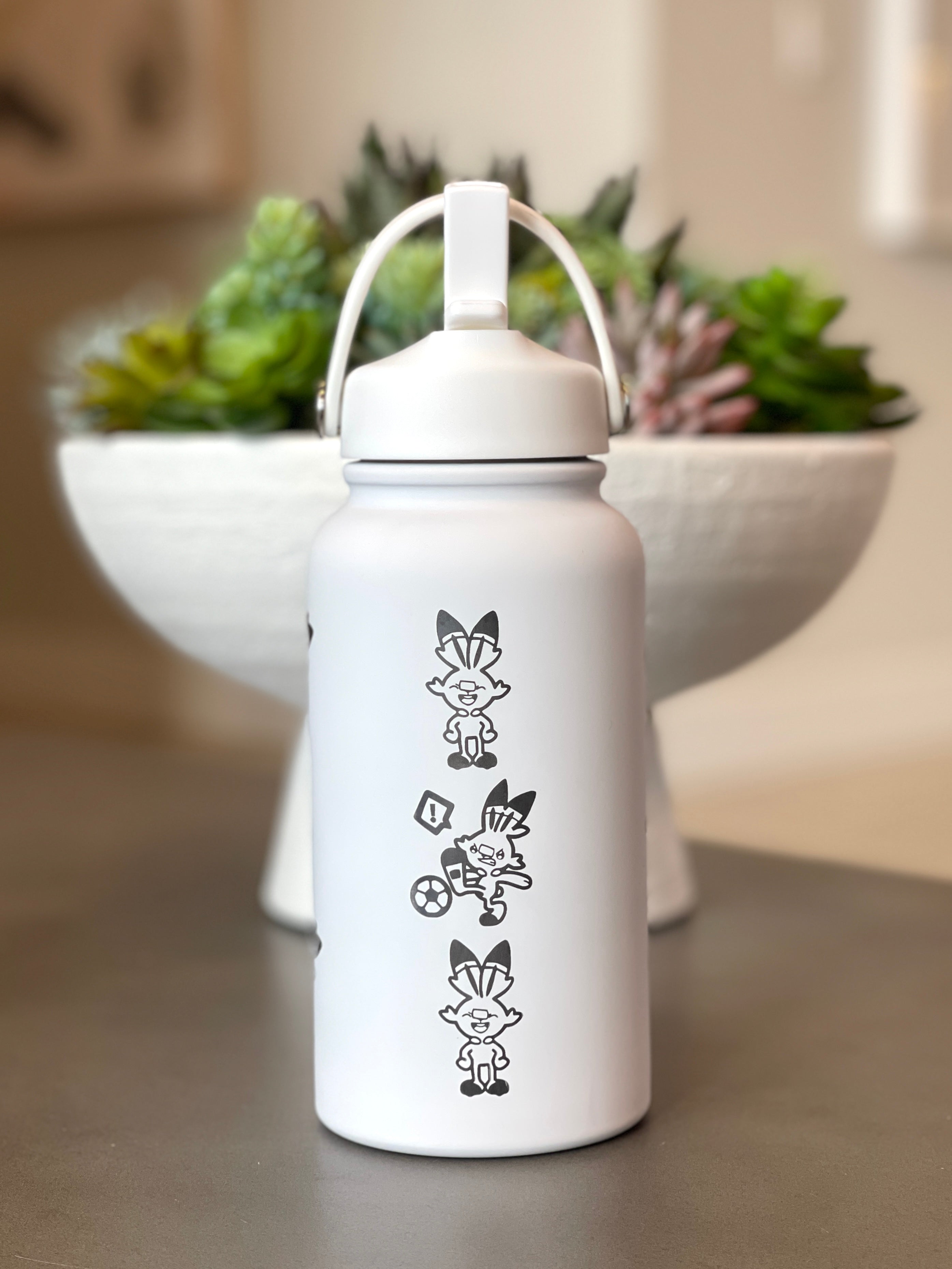 Scorbunny Water Bottle Engraved Coffee Tumbler with Sleeping & Soccer Ball Scorbunny Waterbottle, Galar Fire Starter Thermos Anime Fan Birthday Gift