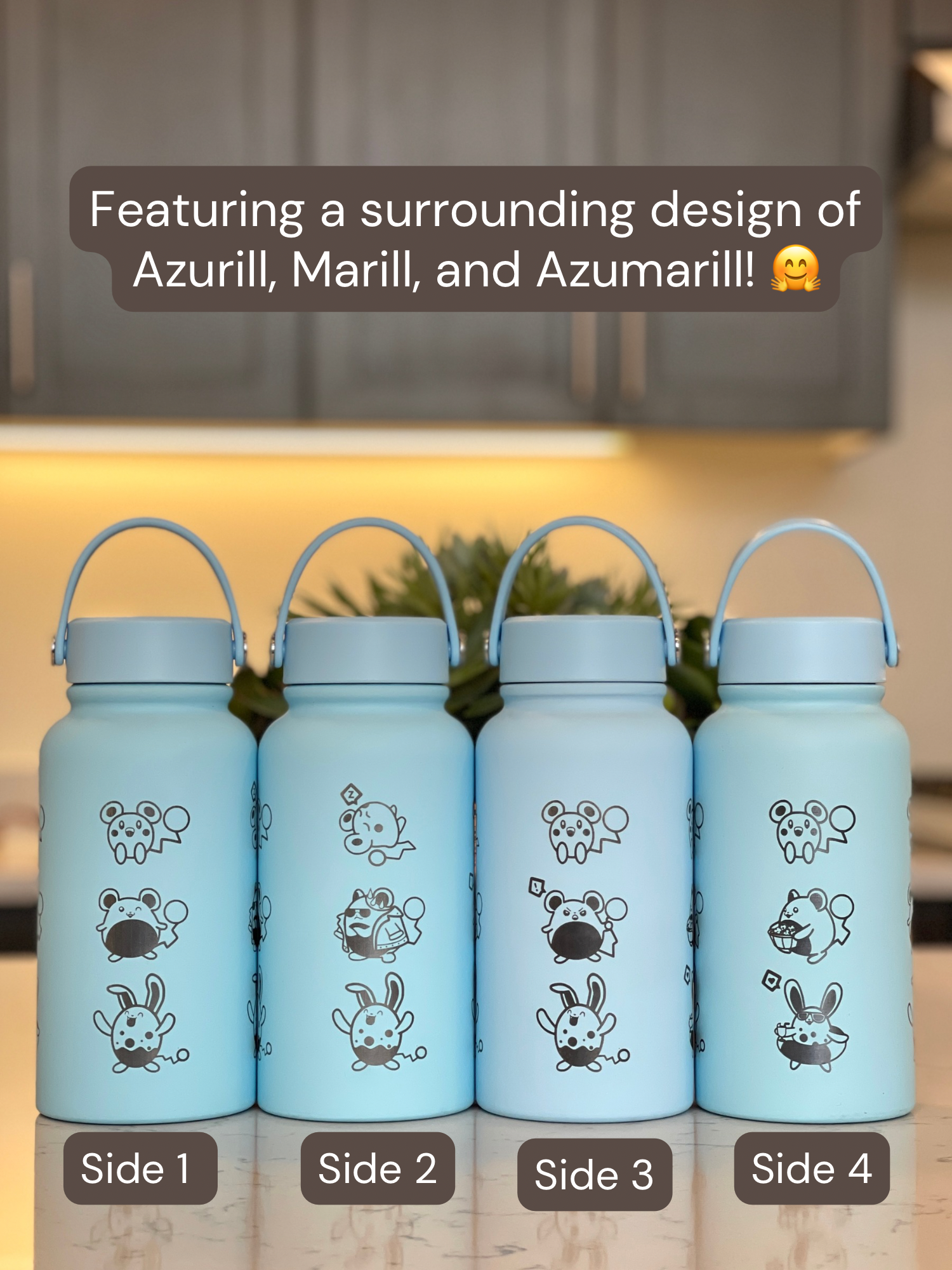 Azurill Marill Azumarill Water Bottle Engraved Waterbottle, Marill Evolution Line Coffee Tumbler Thermos Travel Mug, Gamer Anniversary Gift