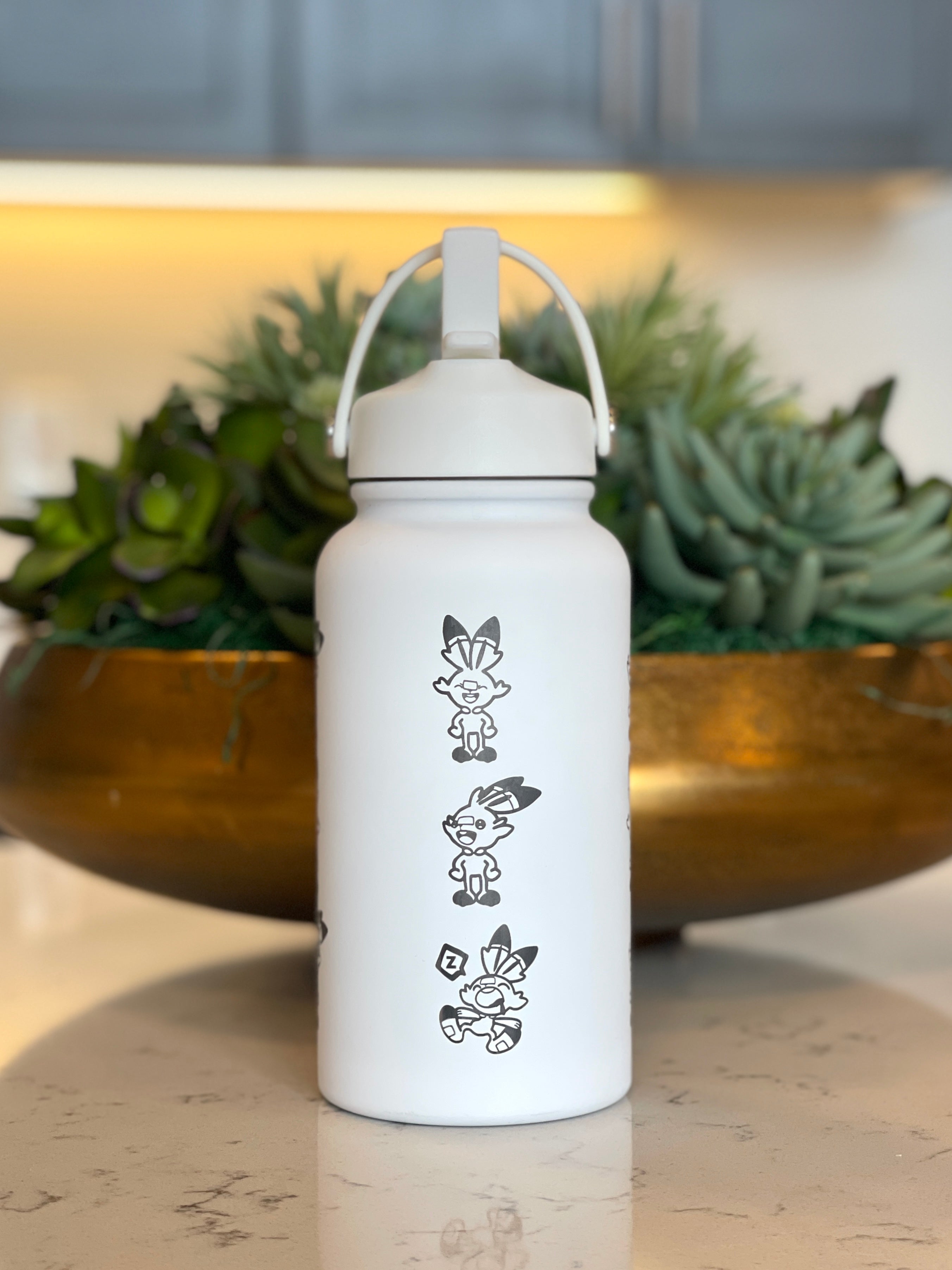 Scorbunny Water Bottle Engraved Coffee Tumbler with Sleeping & Soccer Ball Scorbunny Waterbottle, Galar Fire Starter Thermos Anime Fan Birthday Gift