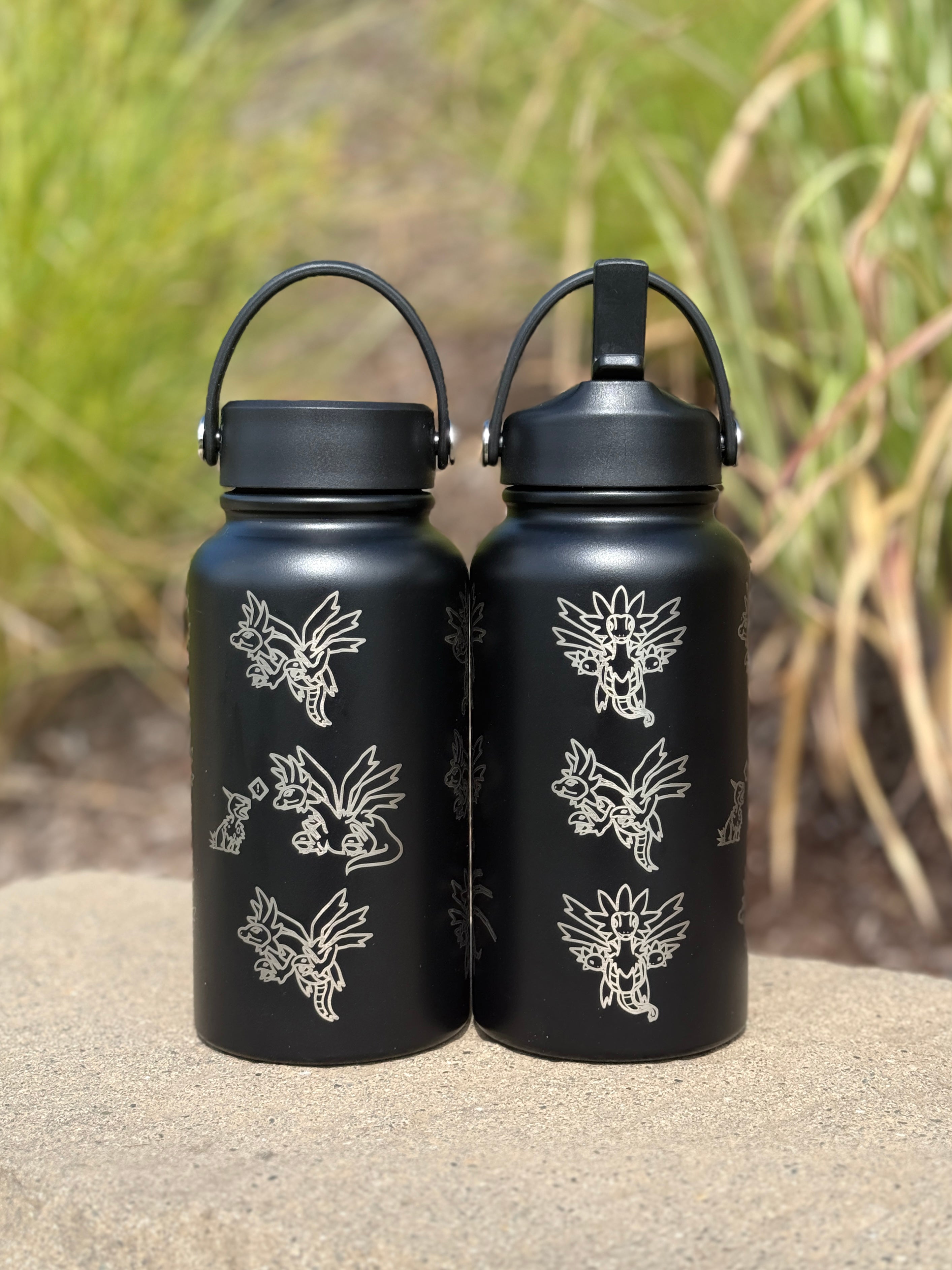 Hydreigon Water Bottle Engraved Waterbottle with Iron Jugulis & Deino Coffee Tumbler Thermos Flask, Dragon Gamer Anniversary Gift