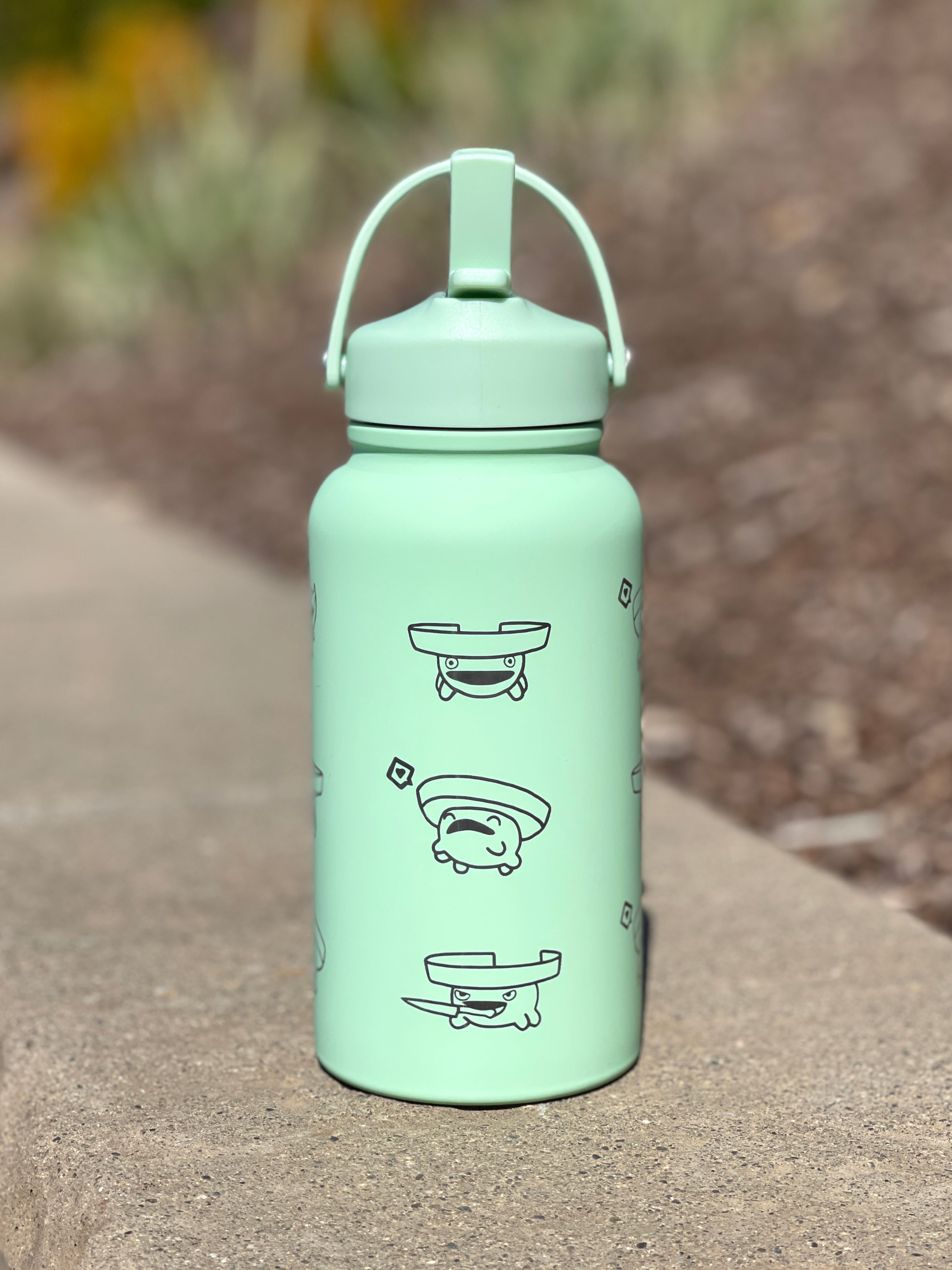 Lotad Water Bottle Engraved Coffee Tumbler, Lotad with Knife Waterbottle Thermos, Funny Meme Anime Fan Birthday Gift