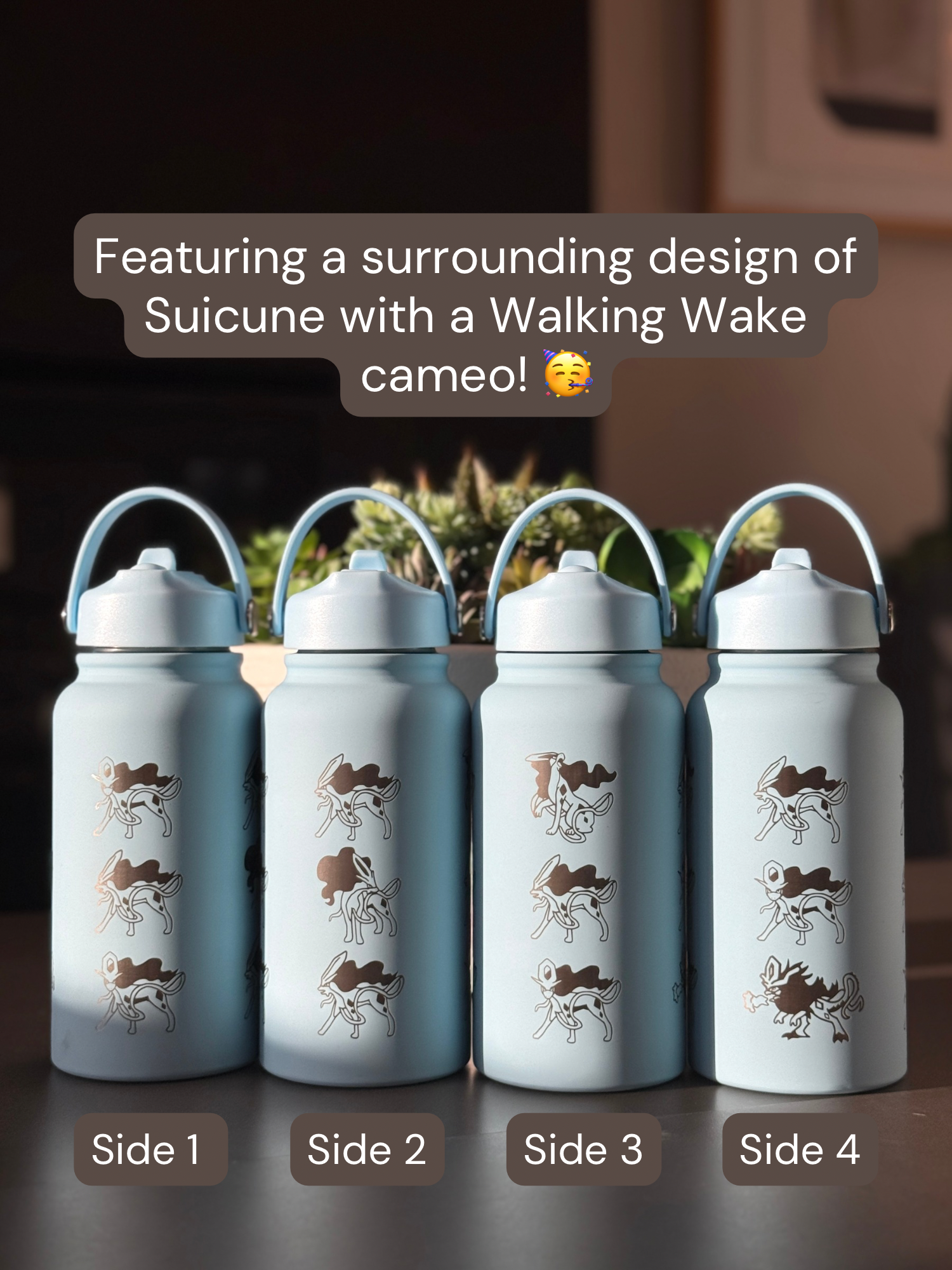 Suicune Water Bottle Engraved Waterbottle with Walking Wake, Johto Legendary Dog Coffee Tumbler Thermos Flask, Gamer Anniversary Gift