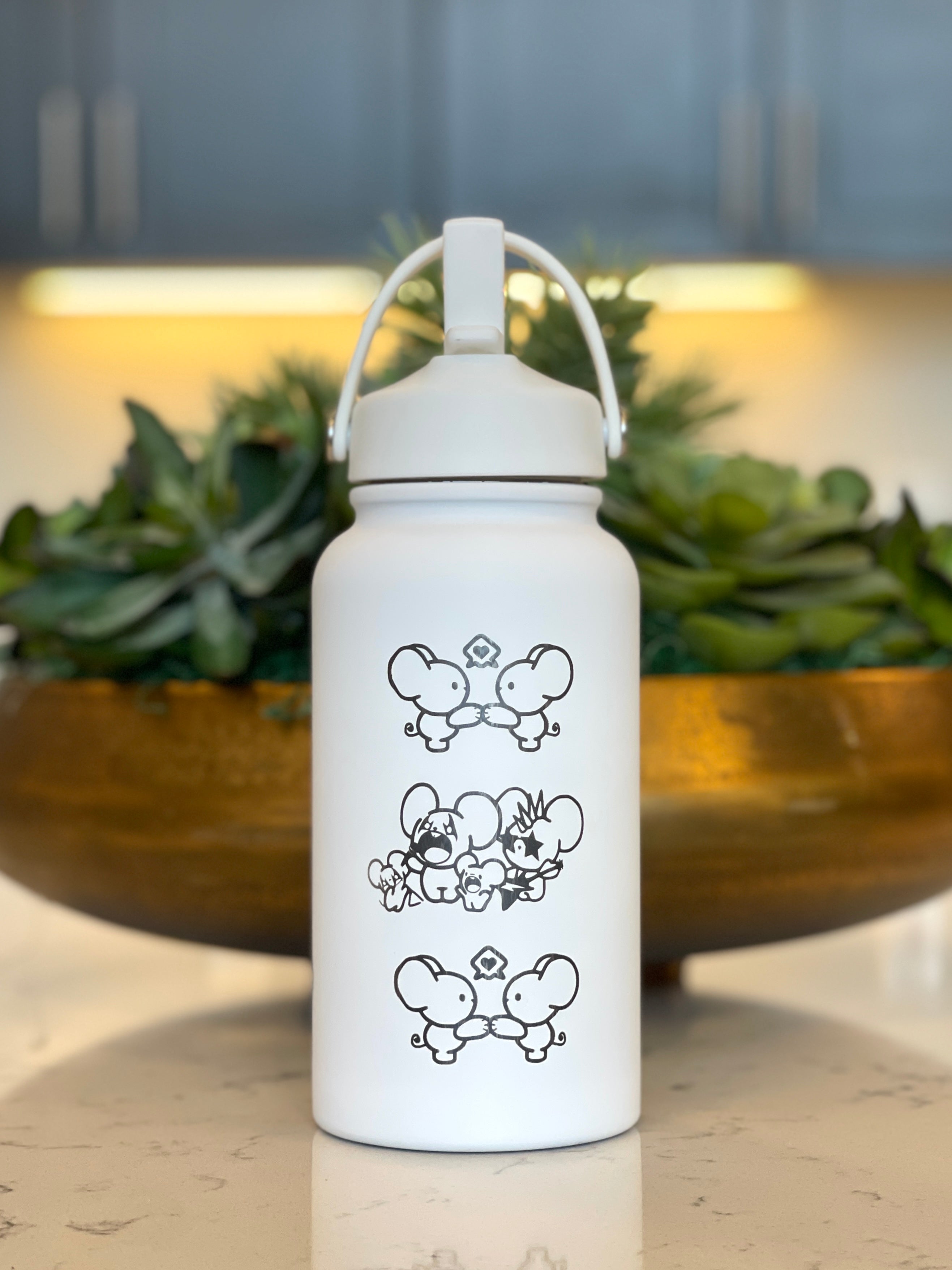 Tandemaus Maushold Water Bottle Engraved Coffee Tumbler Rock Star Maushold Family of Three Waterbottle, Mouse Family Thermos Anime Fan Birthday Gift