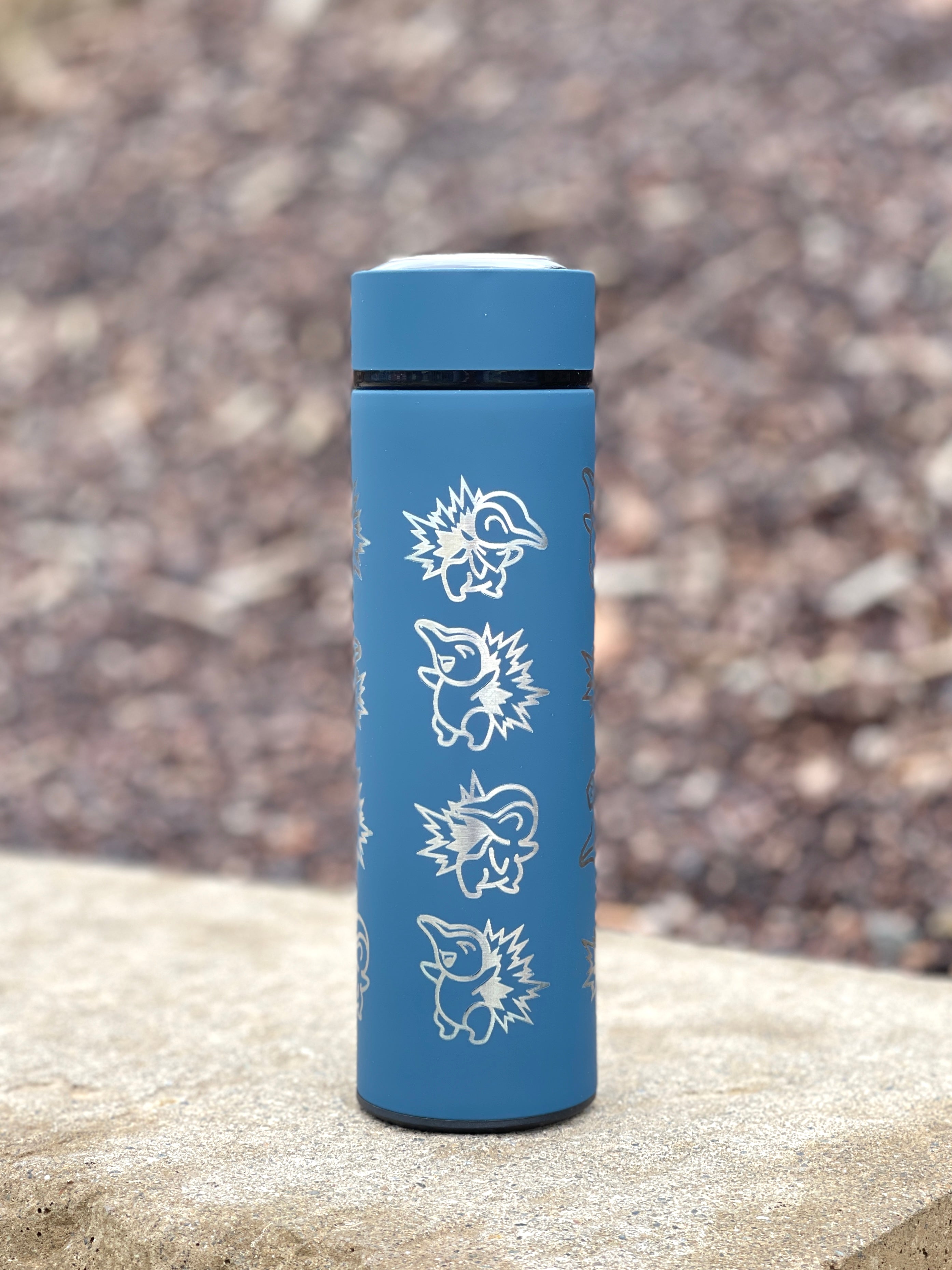 Cyndaquil Coffee Tumbler Tea Infuser Bottle with Mystery Dungeon Scarf & Sleeping Cyndaquil, Johto Fire Starter Water Bottle Travel Mug, Gamer Gift