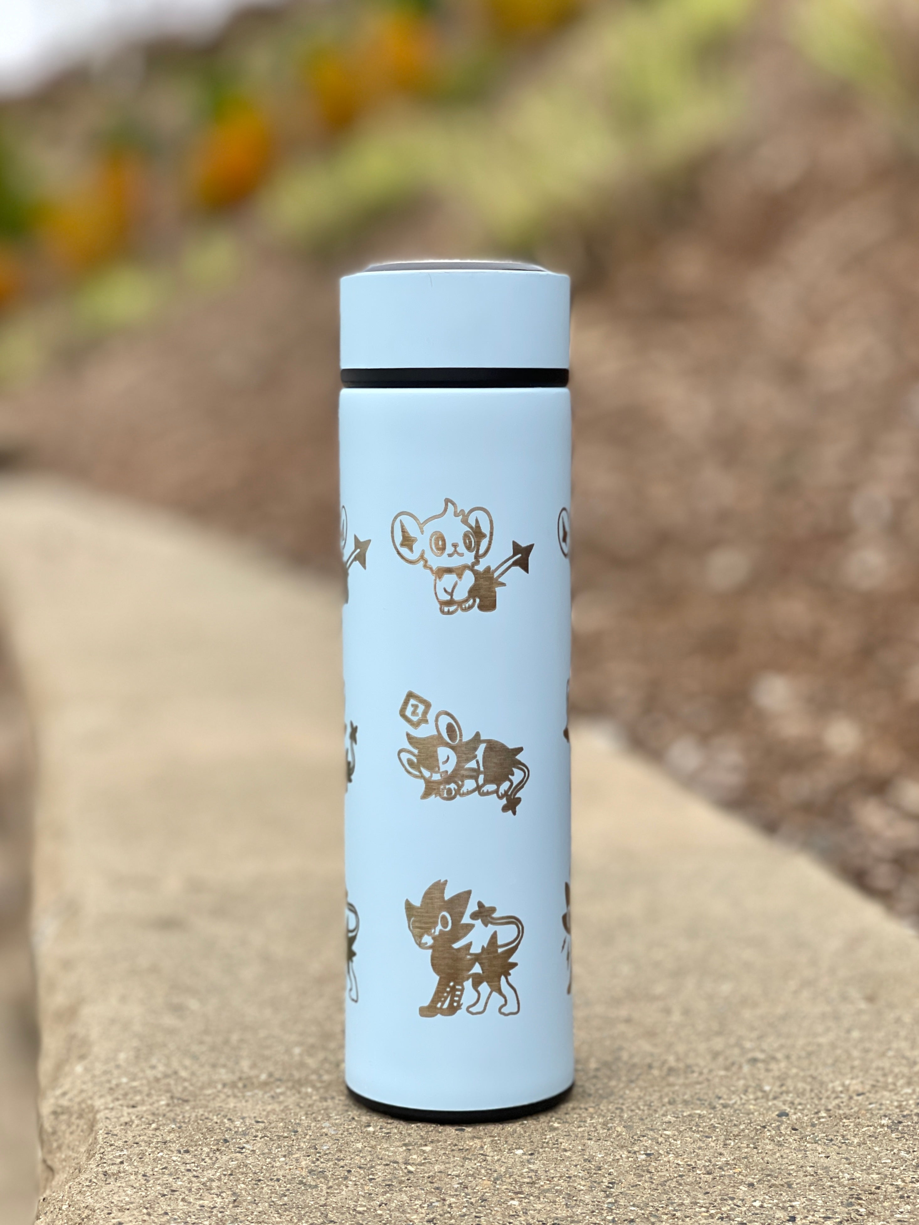 Shinx Luxio Luxray Coffee Tumbler Tea Infuser Shinx Evolution Trio, Engraved Water Bottle Travel Mug Thermos, Anime Fan Gift