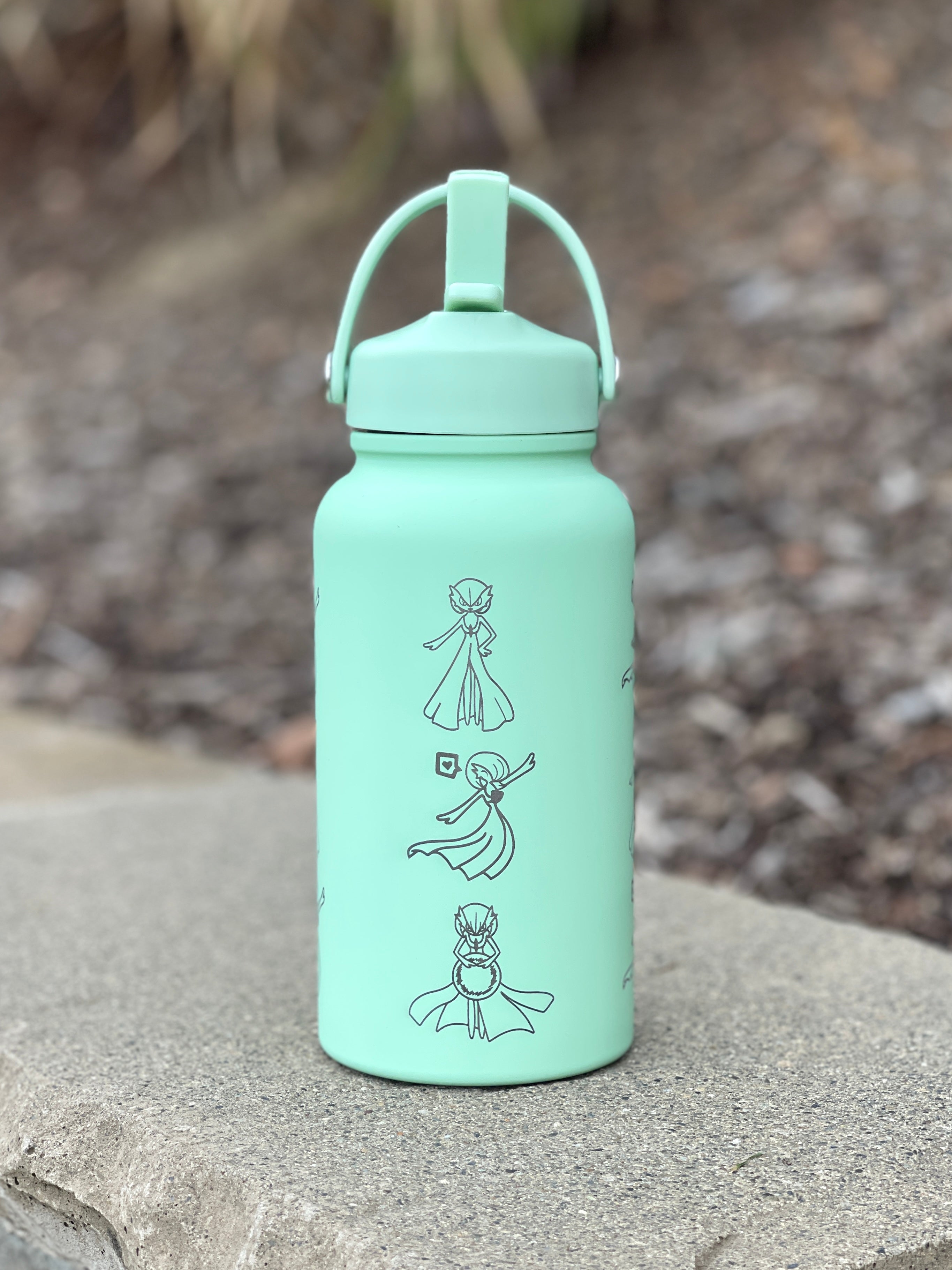 Gardevoir Water Bottle Engraved Coffee Tumbler with Mega Gardevoir Moonblast Waterbottle, Psychic Fairy Thermos Anime Fan Birthday Gift