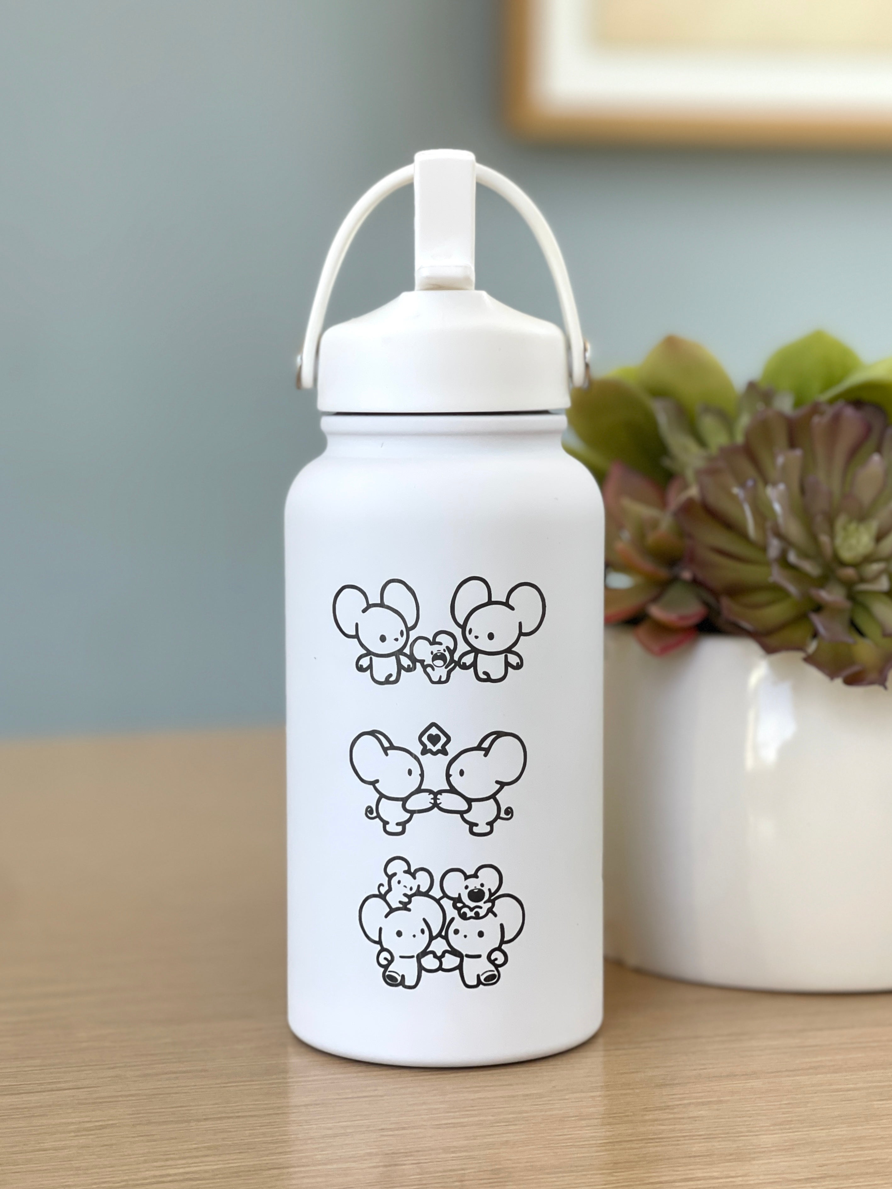 Tandemaus Maushold Water Bottle Engraved Coffee Tumbler Rock Star Maushold Family of Three Waterbottle, Mouse Family Thermos Anime Fan Birthday Gift