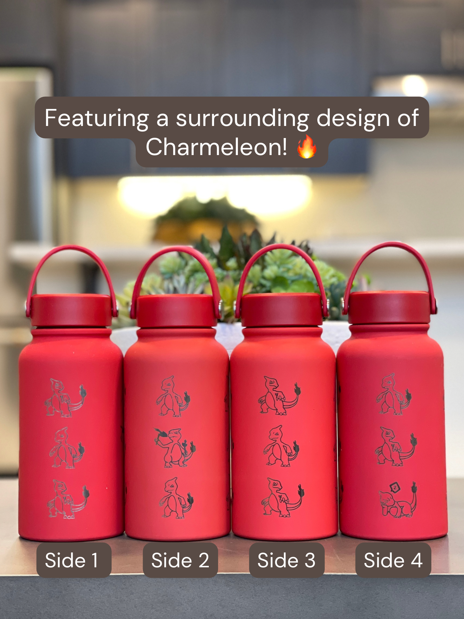 Charmeleon Water Bottle Engraved Waterbottle with Sleeping Charmeleon Coffee Tumbler Thermos Flask, Gamer Anniversary Gift