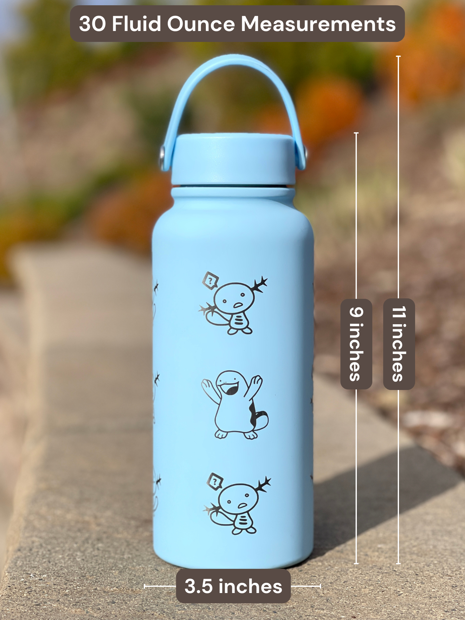 Wooper Quagsire Water Bottle Engraved Coffee Tumbler, Beanie Skatebording Wooper Waterbottle Travel Mug Thermos, Anime Fan Birthday Gift
