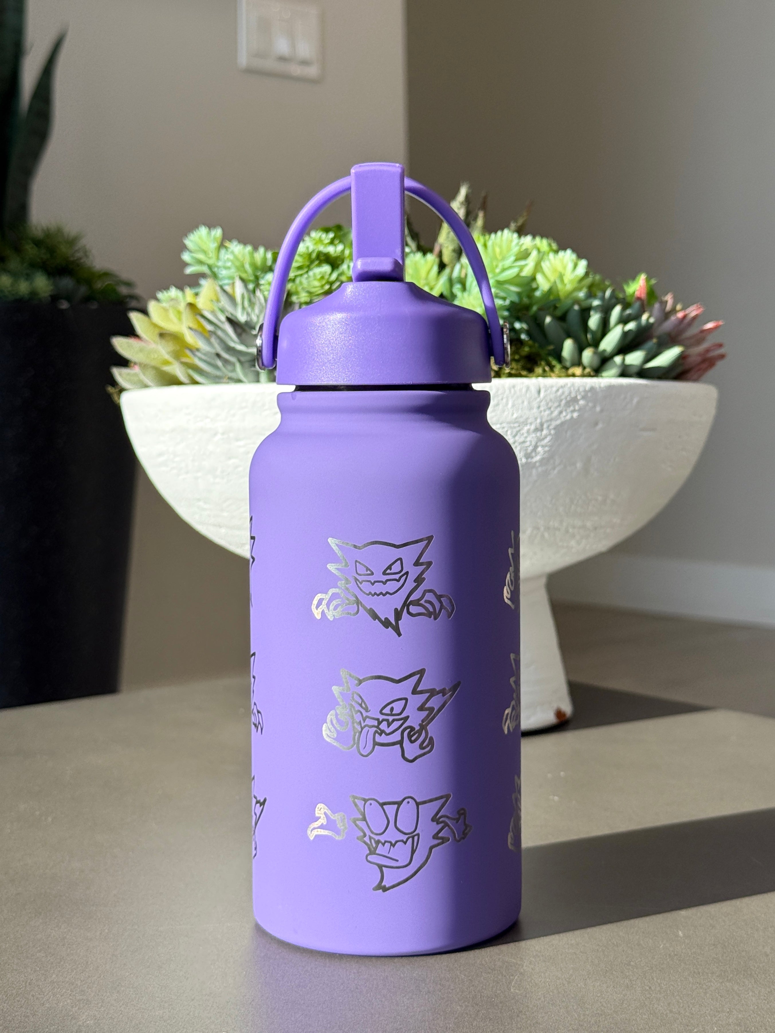Haunter Water Bottle Engraved Waterbottle, Ghost Shadow Ball Coffee Tumbler Thermos Flask, Gamer Anniversary Gift