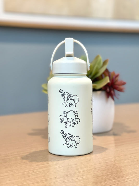 Alolan Vulpix Ninetails Water Bottle Engraved Coffee Tumbler Waterbottle, Snowy Egg & Sleeping Vulpix Thermos Anime Fan Anniversary Gift