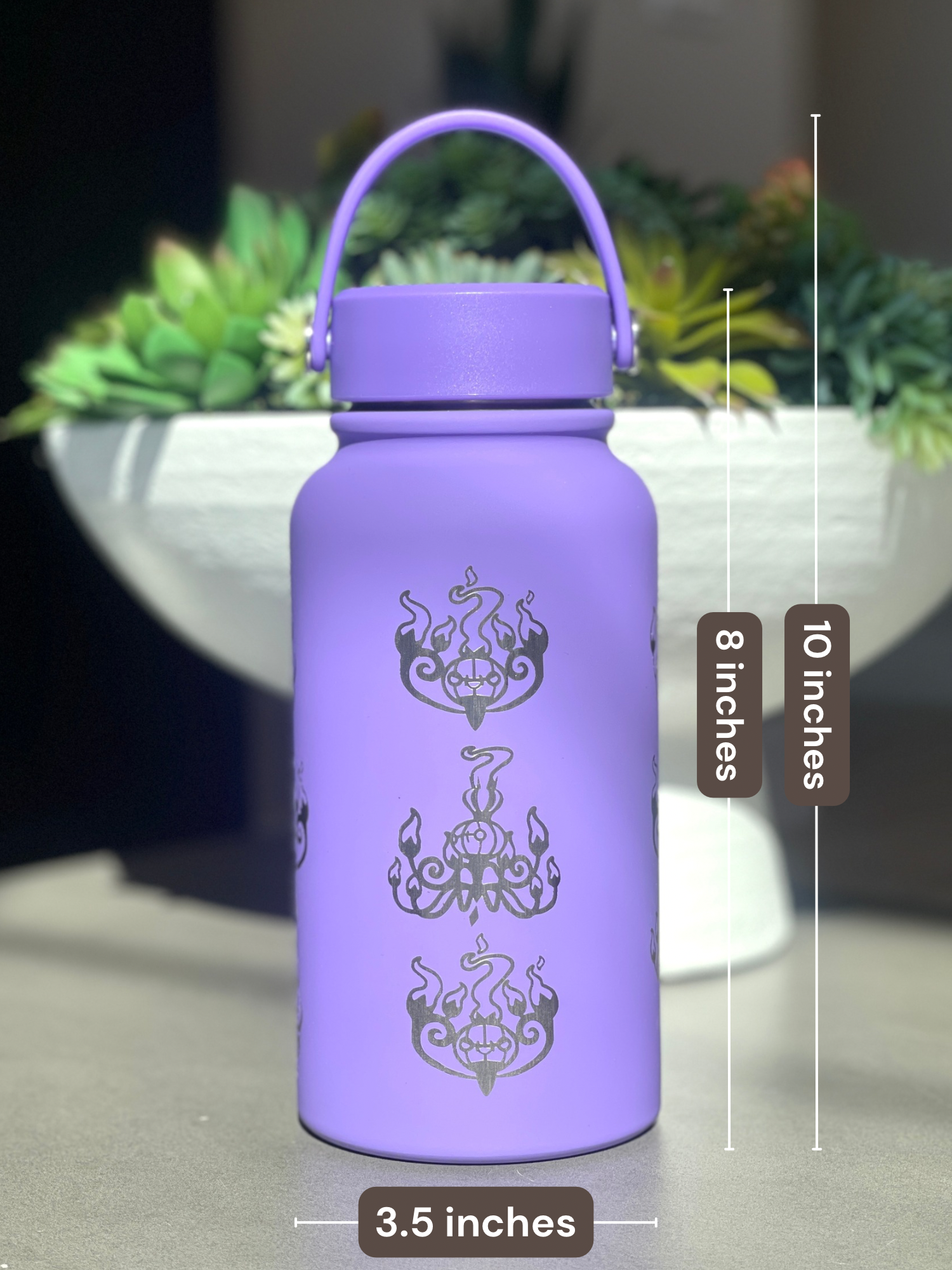 Chandelure Water Bottle Engraved Waterbottle with Mega Chandelure & Litwick, Ghost Chandalier Coffee Tumbler Thermos Flask, Gamer Anniversary Gift