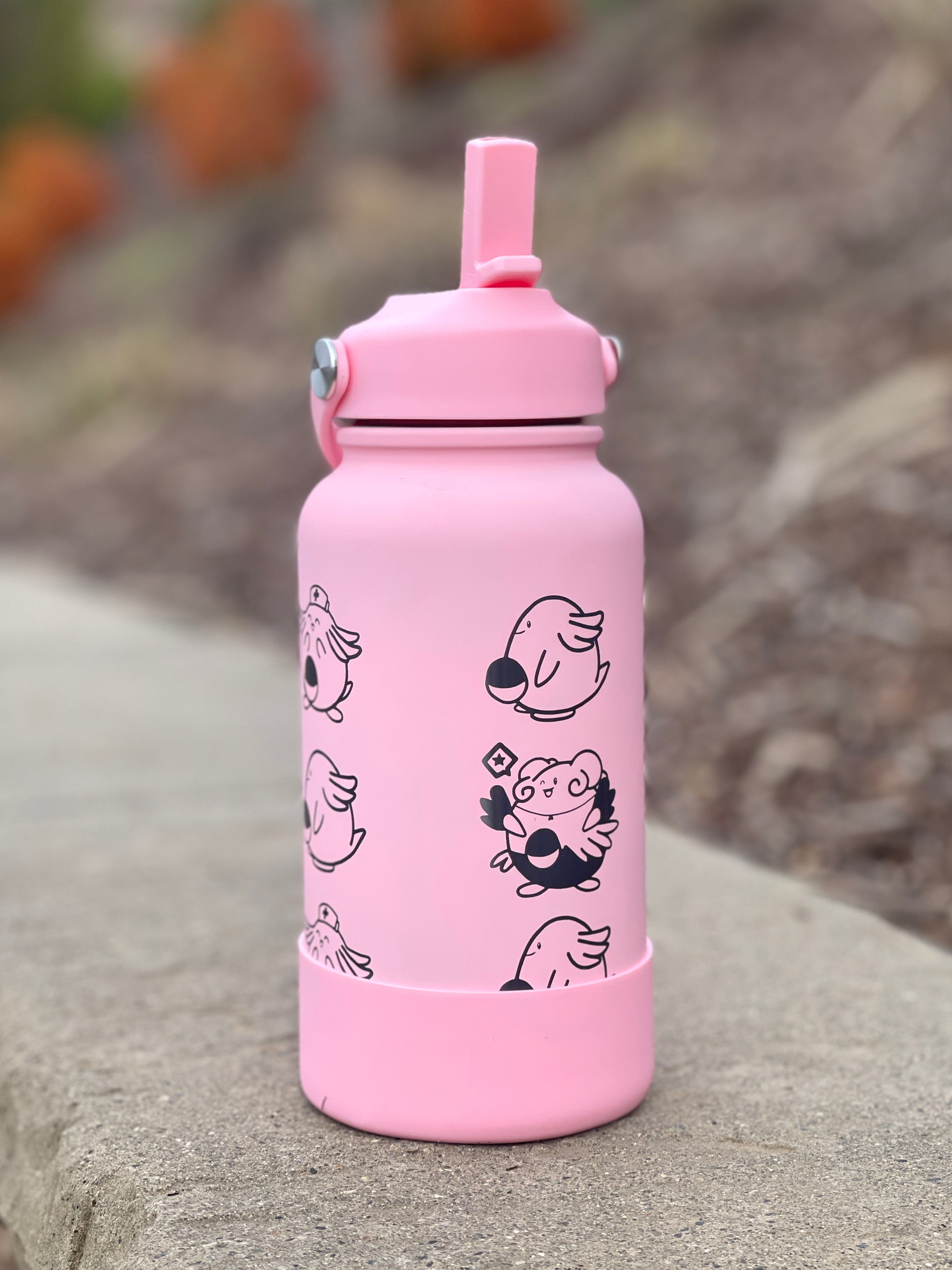Chansey Blissey Water Bottle Engraved Waterbottle with Nurse & Sad Chansey, Cute Tumbler Thermos Flask, Gamer Anniversary Gift