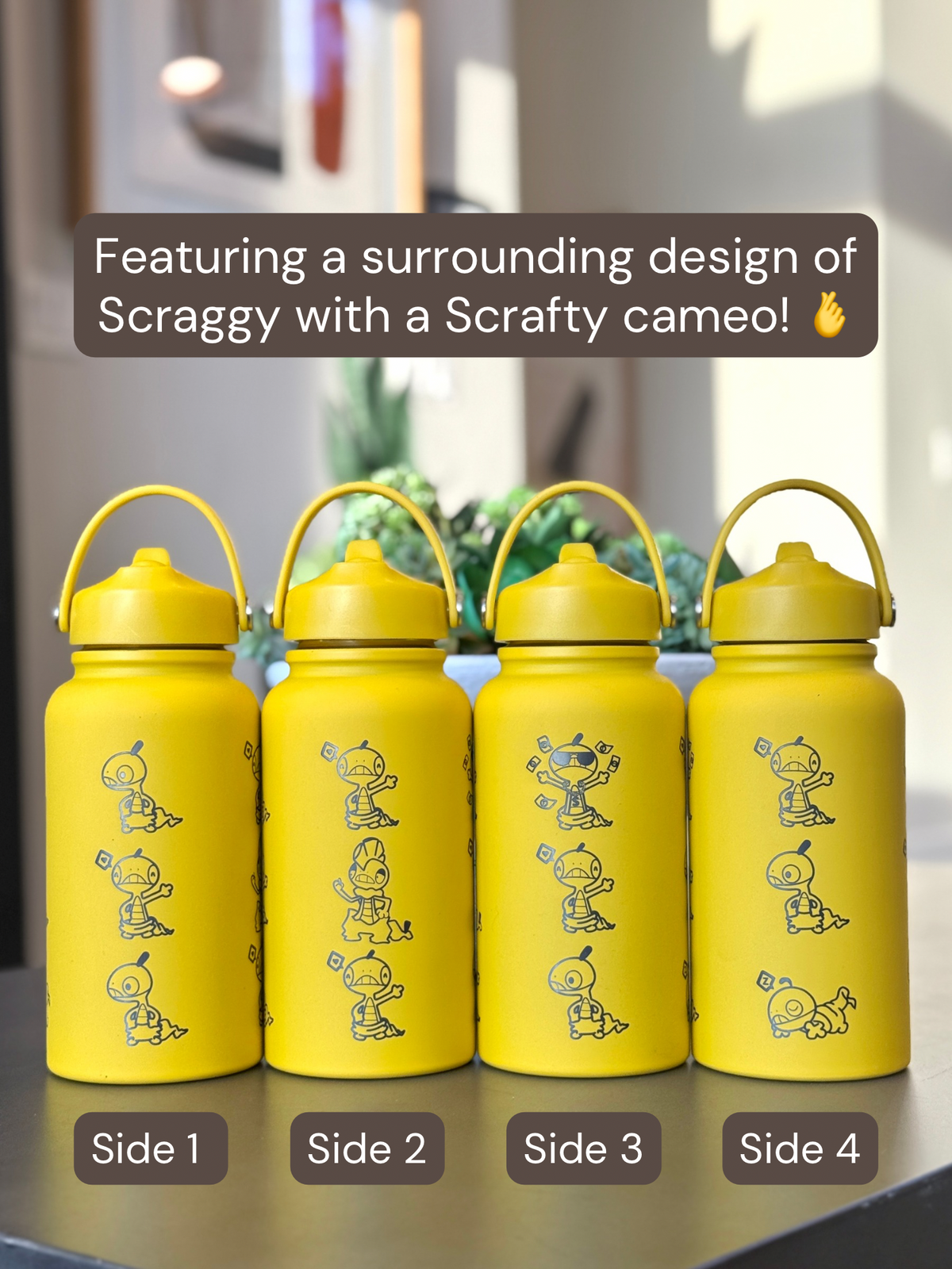 Scraggy Scrafty Water Bottle Engraved Waterbottle with Sleeping Scraggy Coffee Tumbler Thermos Flask, Dark Fighting Gamer Anniversary Gift