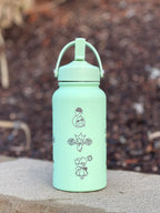 Budew Roselia Roserade Water Bottle Engraved Coffee Tumbler, Budew with Sunglasses, Grass Evolution Trio, Anime Fan Birthday Gift