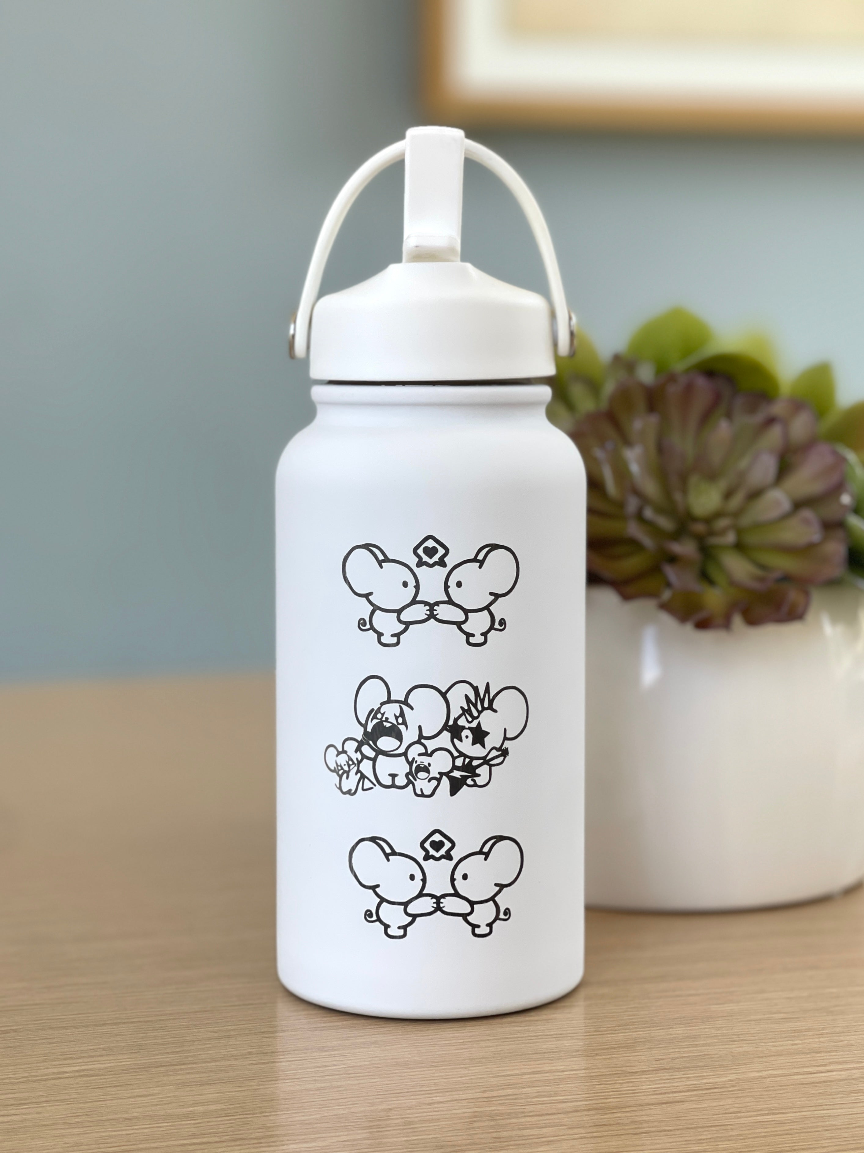 Tandemaus Maushold Water Bottle Engraved Coffee Tumbler Rock Star Maushold Family of Three Waterbottle, Mouse Family Thermos Anime Fan Birthday Gift