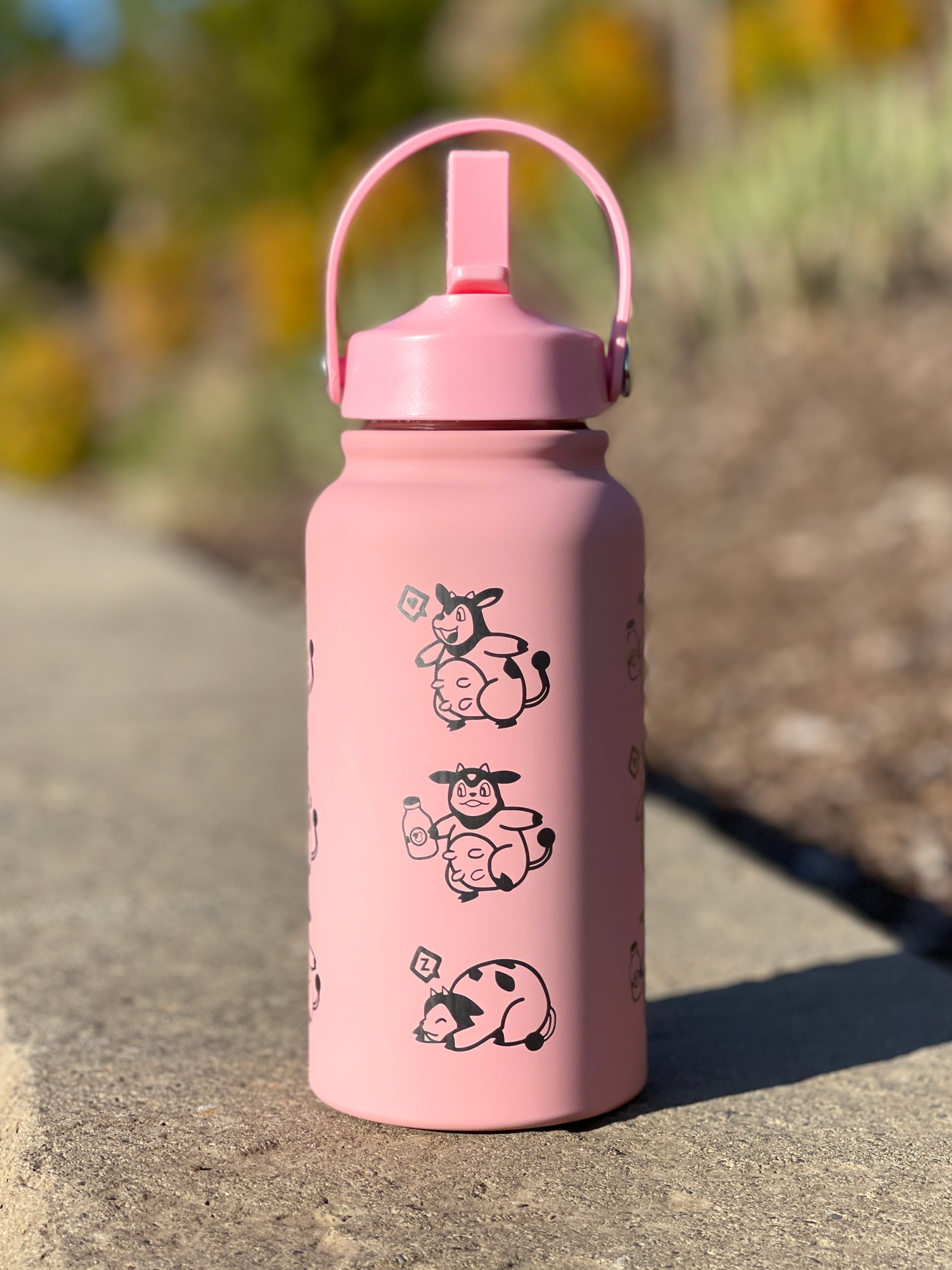 Miltank Water Bottle Engraved Waterbottle Moo Moo Milk & Angry Miltank, Cute Cow Coffee Tumbler Thermos Flask, Gamer Anniversary Gift