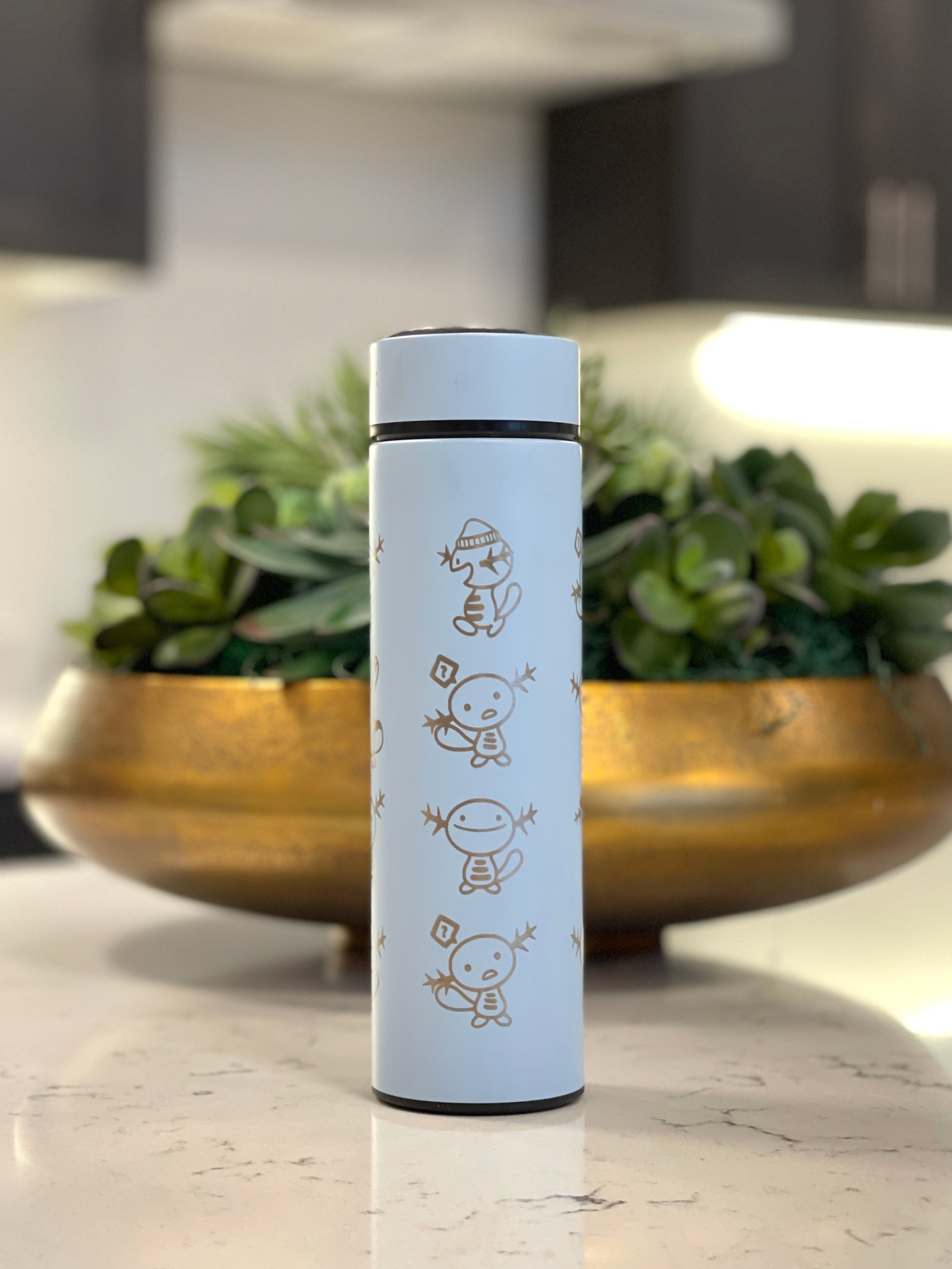 Wooper Quagsire Coffee Tumbler Tea Infuser with Beanie Skatebording Wooper, Water Bottle Travel Mug Thermos, Funny Anime Fan Gift