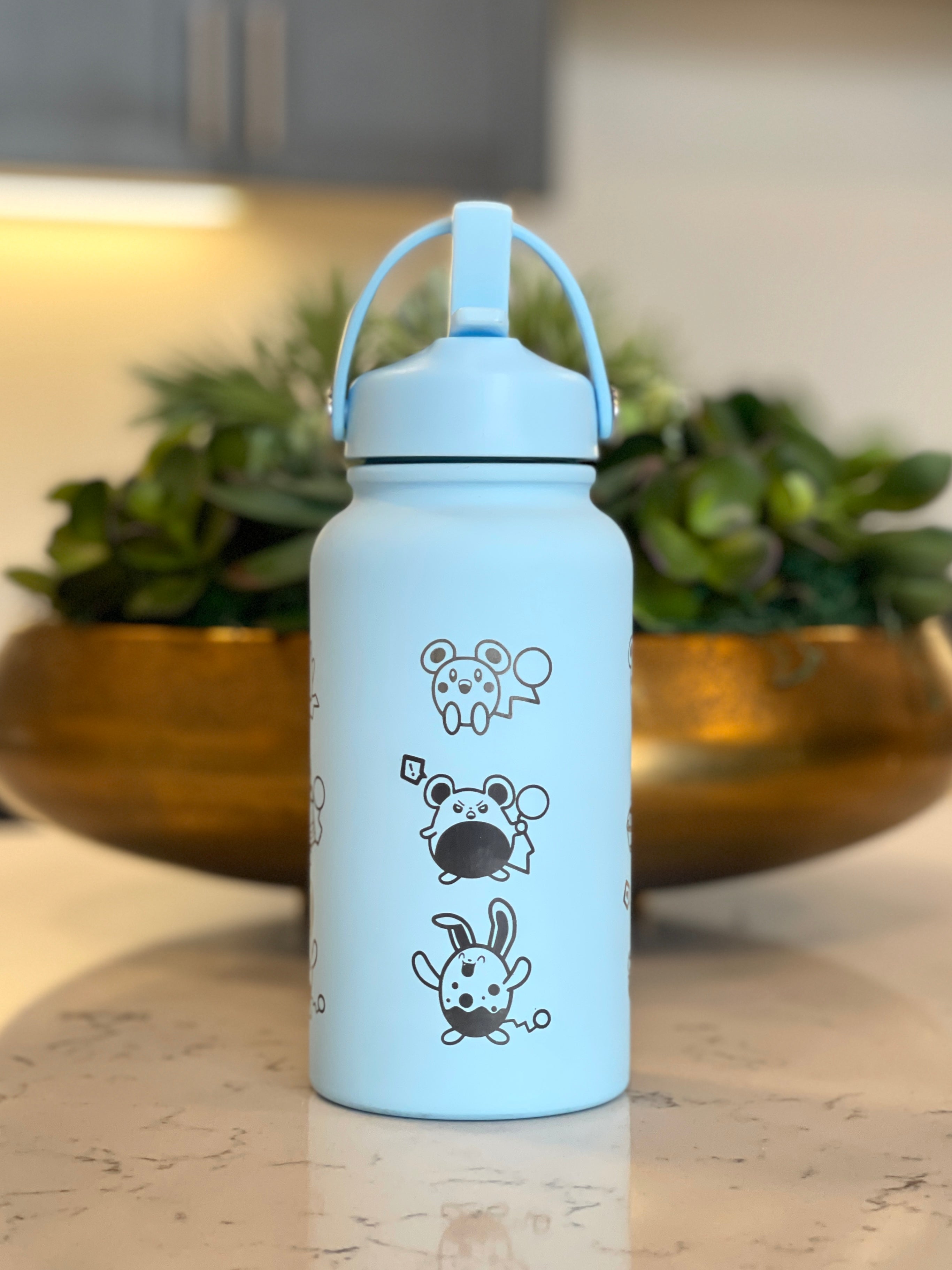 Azurill Marill Azumarill Water Bottle Engraved Waterbottle, Marill Evolution Line Coffee Tumbler Thermos Travel Mug, Gamer Anniversary Gift