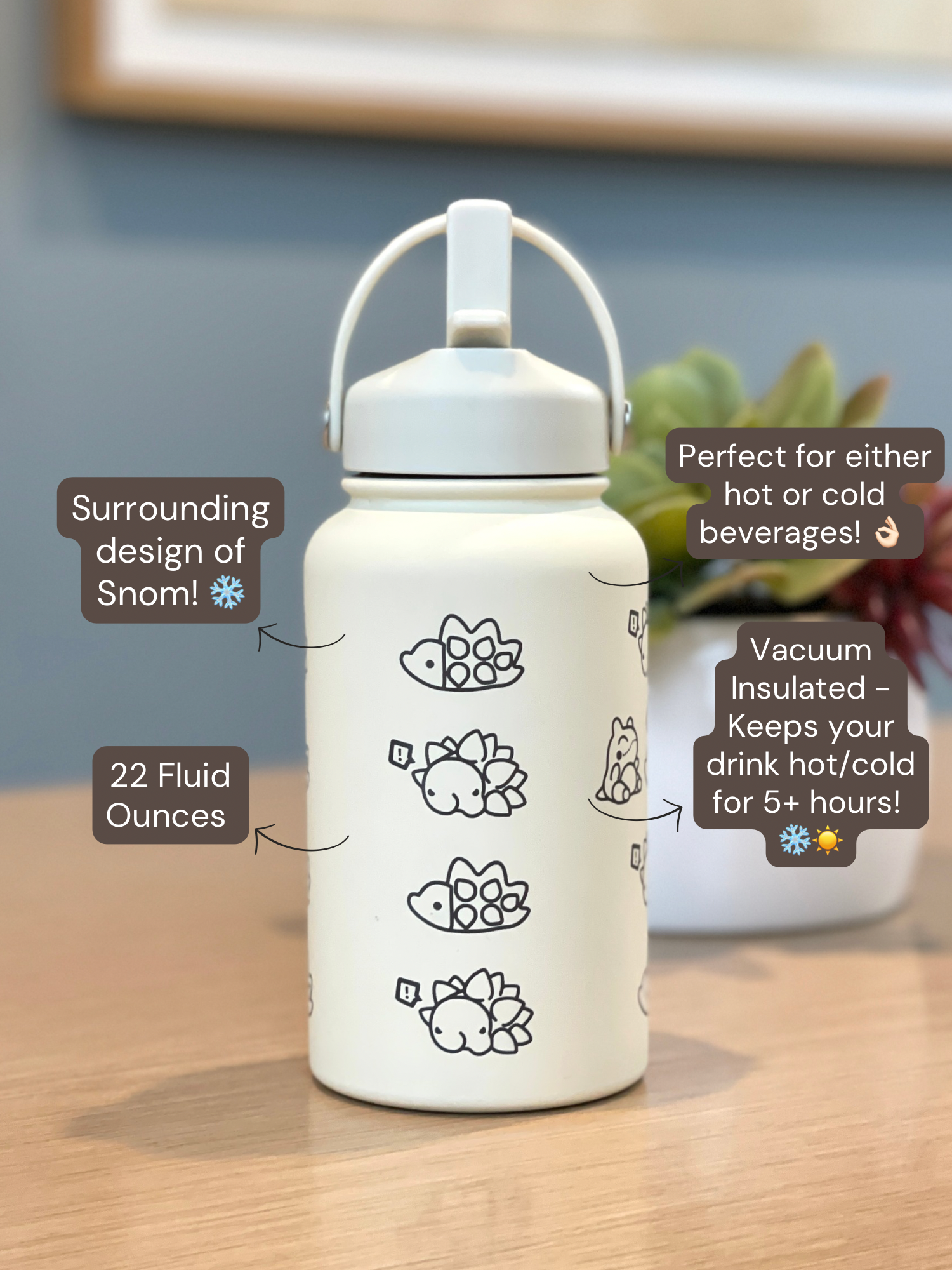 Snom Water Bottle Engraved Coffee Tumbler Straw Waterbottle, Snom with Substitute, Cute Ice Bug Thermos Anime Fan Birthday Gift