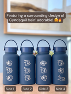 Cyndaquil Water Bottle Engraved Water Bottle with Mystery Dungeon Scarf & Sleeping Cyndaquil, Johto Fire Starter Coffee Tumbler Travel Mug, Gamer Anniversary Gift