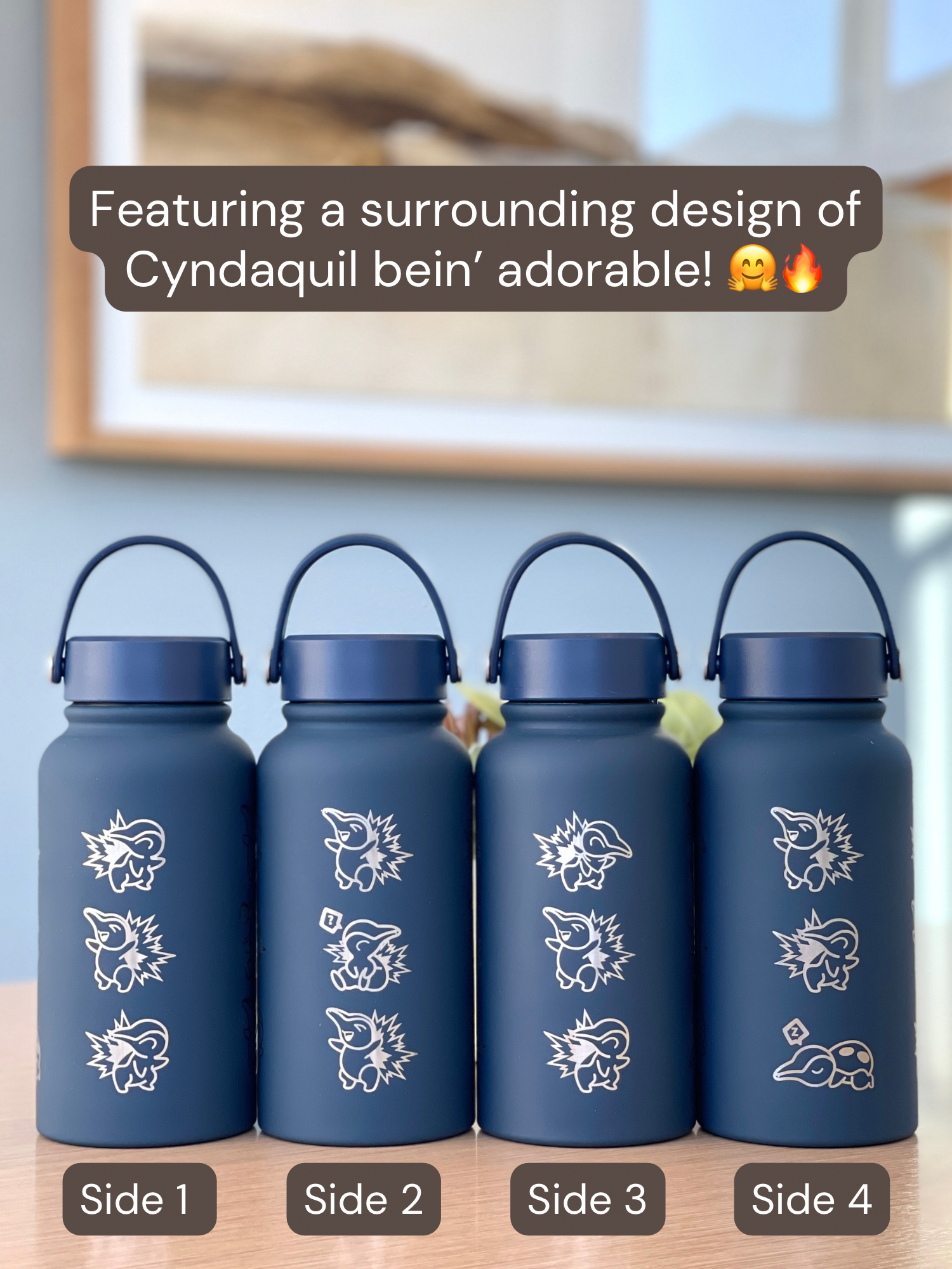 Cyndaquil Water Bottle Engraved Water Bottle with Mystery Dungeon Scarf & Sleeping Cyndaquil, Johto Fire Starter Coffee Tumbler Travel Mug, Gamer Anniversary Gift
