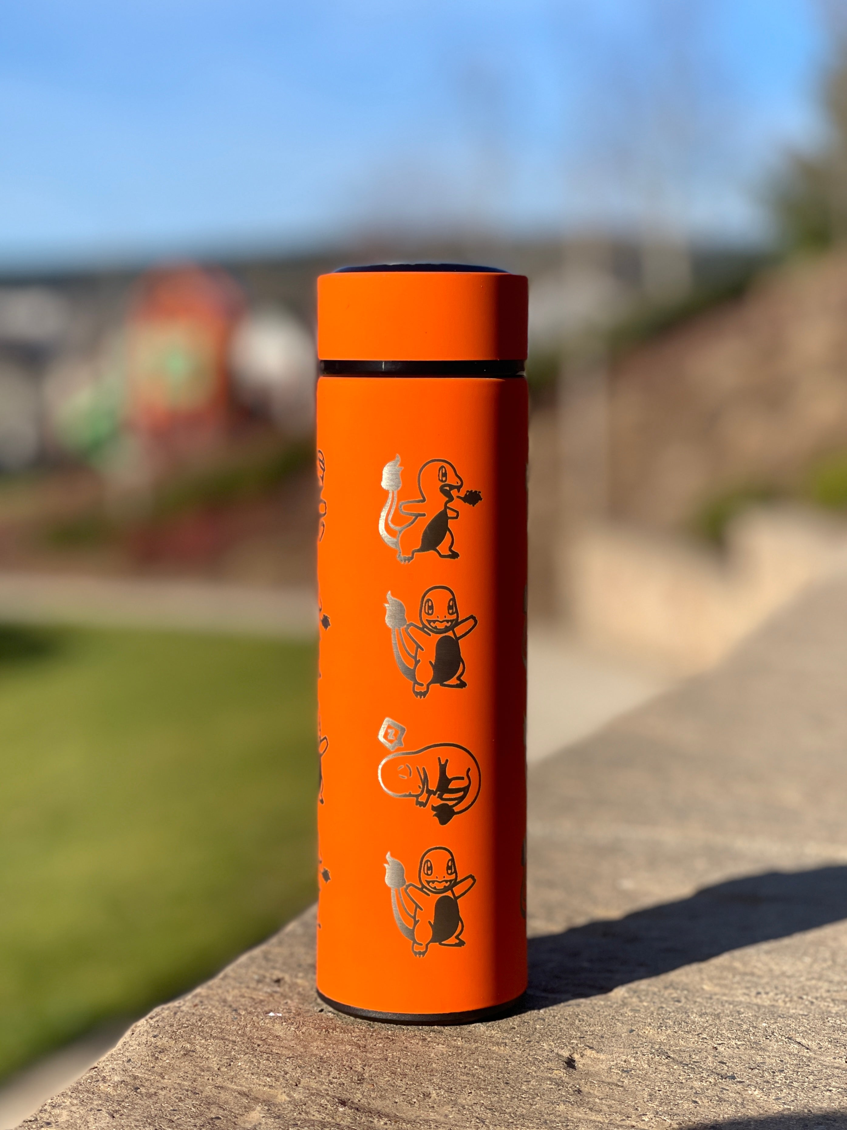 Charmander Coffee Tumbler Tea Infuser with Sleeping Charmander Leaf, Kanto Fire Starter Engraved Waterbottle Travel Mug, Anime Fan Gift