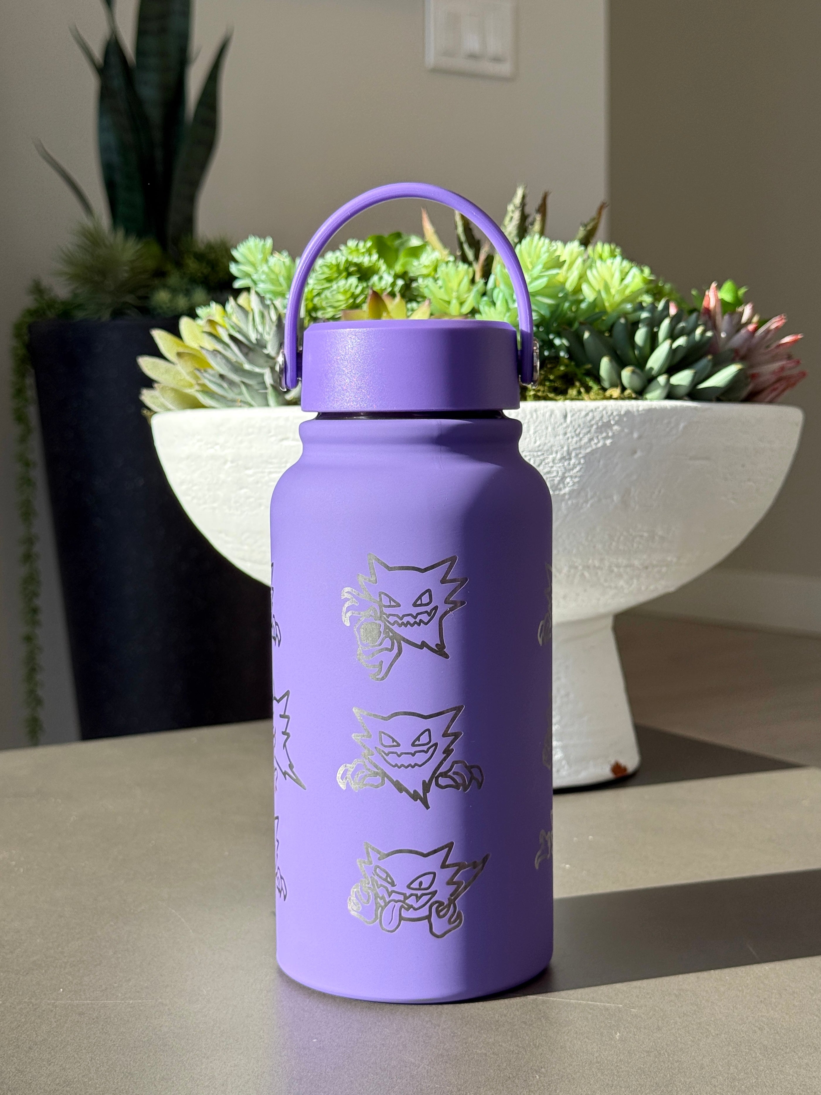 Haunter Water Bottle Engraved Waterbottle, Ghost Shadow Ball Coffee Tumbler Thermos Flask, Gamer Anniversary Gift