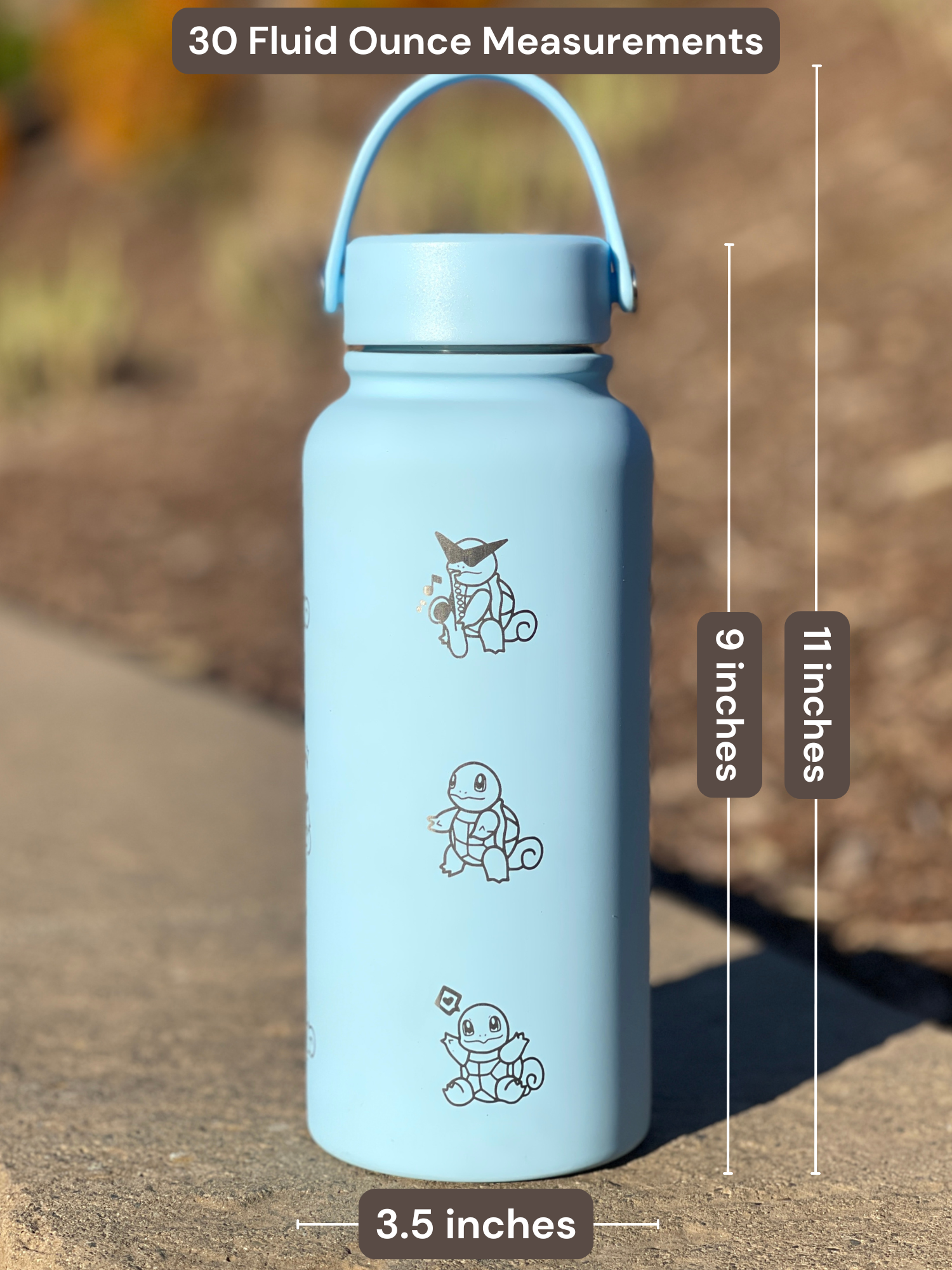 Squirtle Squad Water Bottle Engraved Coffee Tumbler with Sunglasses Saxophone Squirtle, Waterbottle Travel Mug Kanto Starter Birthday Gift