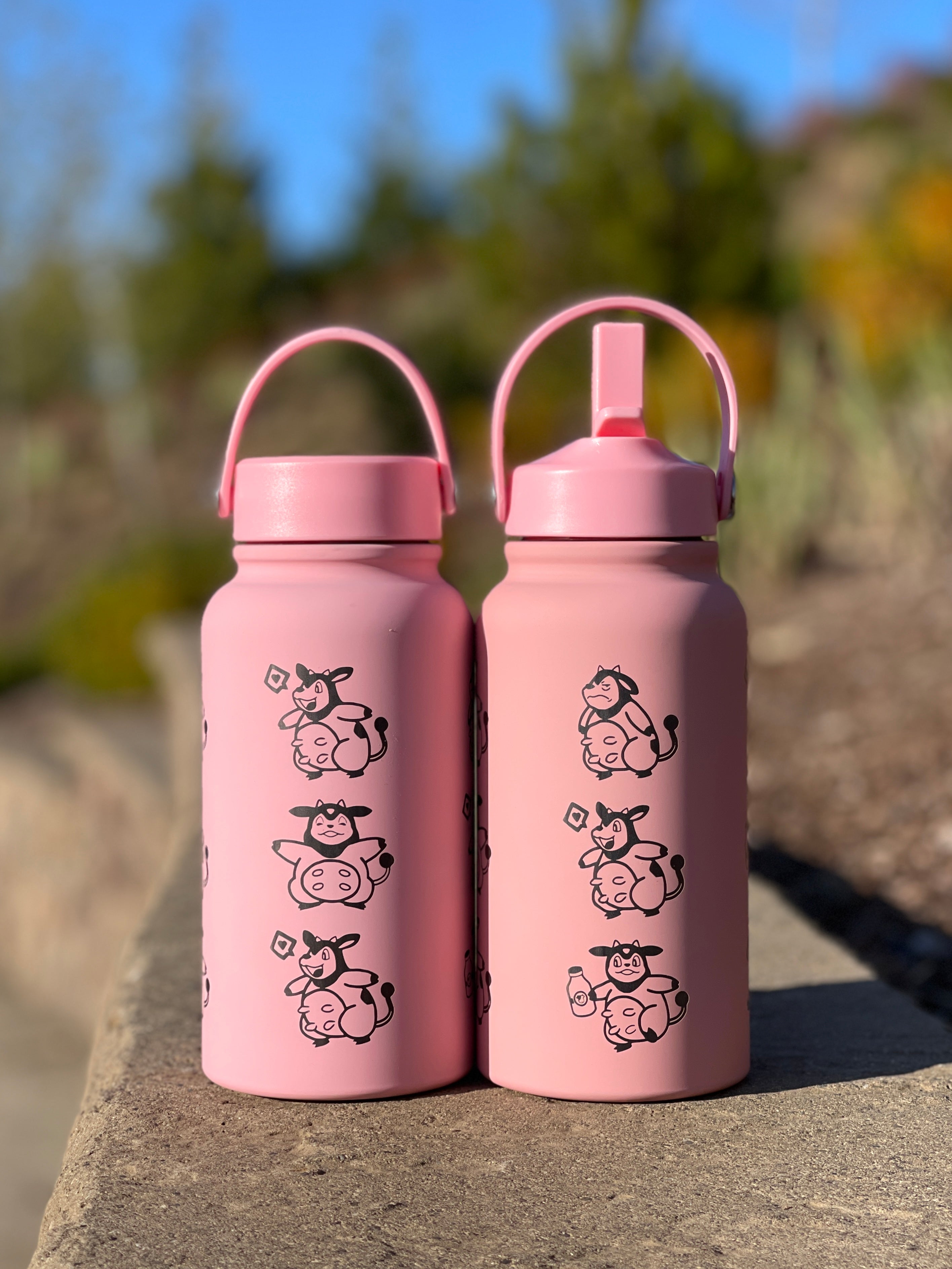Miltank Water Bottle Engraved Waterbottle Moo Moo Milk & Angry Miltank, Cute Cow Coffee Tumbler Thermos Flask, Gamer Anniversary Gift